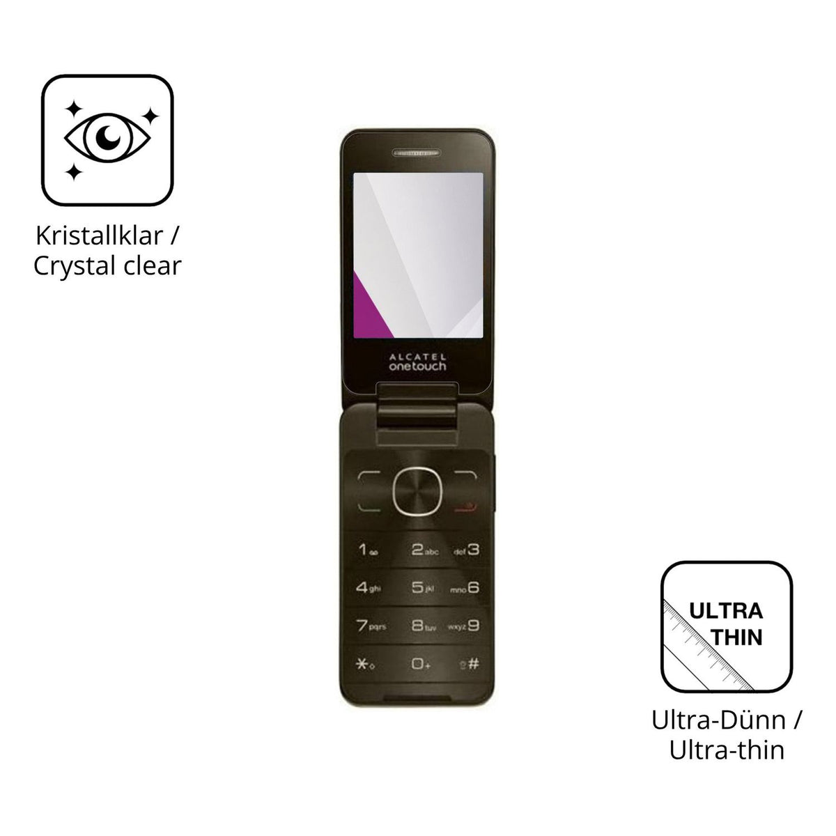 Dünne und klare Folie passend zugeschnitten für Alcatel 2012 Chocolate