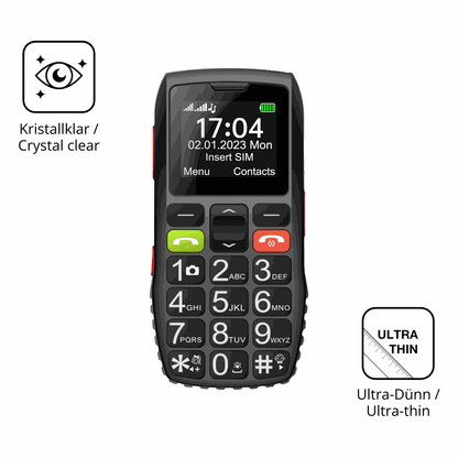 Dünne und klare Folie passend zugeschnitten für FEGA Senioren-Handy 1.77 Zoll