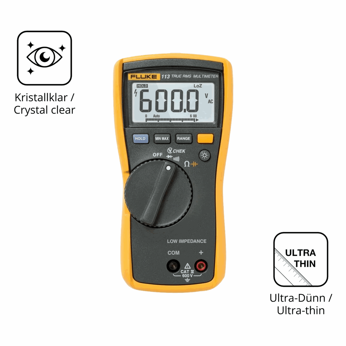 D�nne und klare Folie passend zugeschnitten f�r Fluke MultiMeter 113