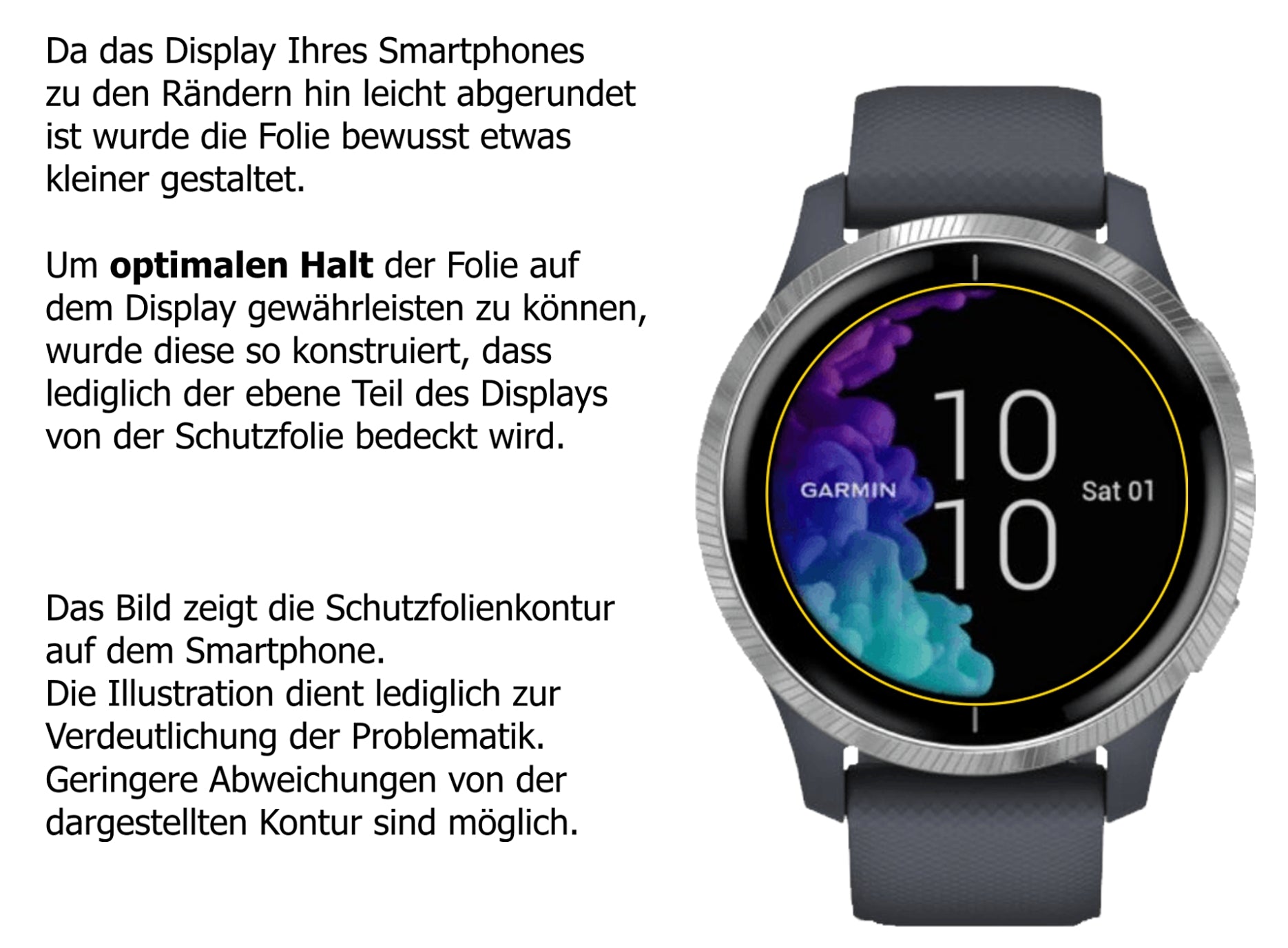 Dünne und klare Folie passend zugeschnitten für Garmin Venu (43mm)
