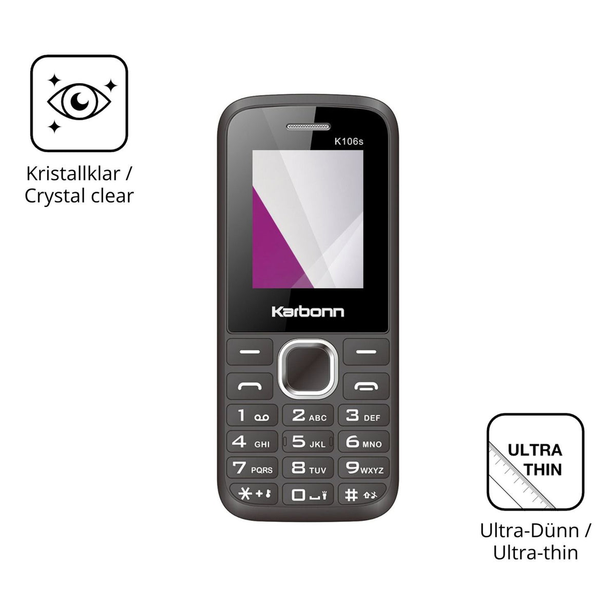 Dünne und klare Folie passend zugeschnitten für Karbonn K106s