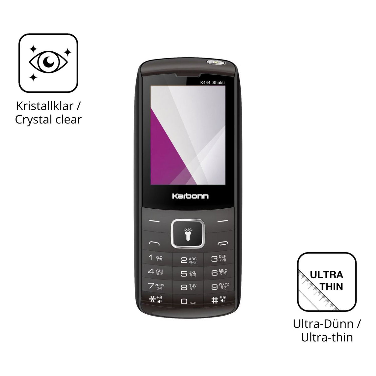 Dünne und klare Folie passend zugeschnitten für Karbonn K444 Shakti