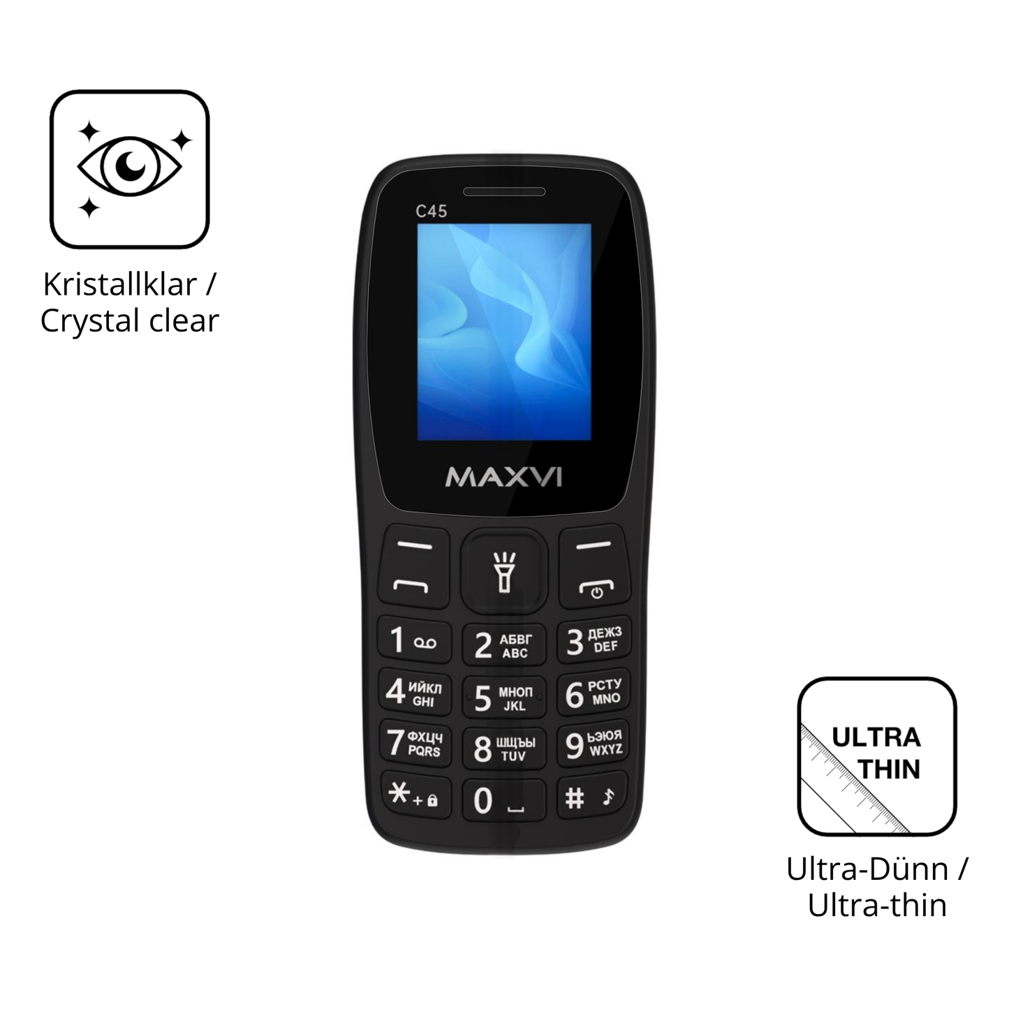 Dünne und klare Folie passend zugeschnitten für Maxvi C45
