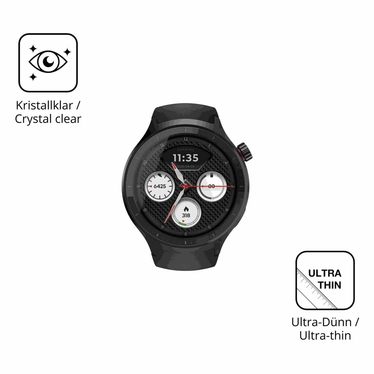Dünne und klare Folie passend zugeschnitten für Motorola Moto Watch 2026 1.43 Zoll