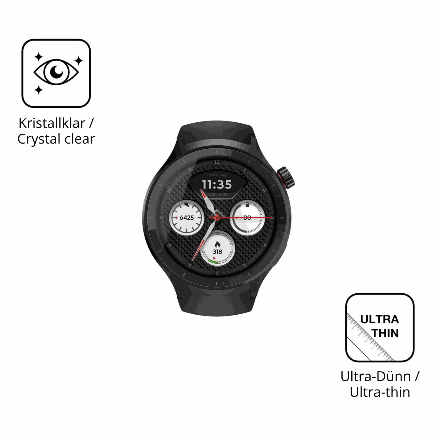 Dünne und klare Folie passend zugeschnitten für Motorola Moto Watch 2026 1.43 Zoll