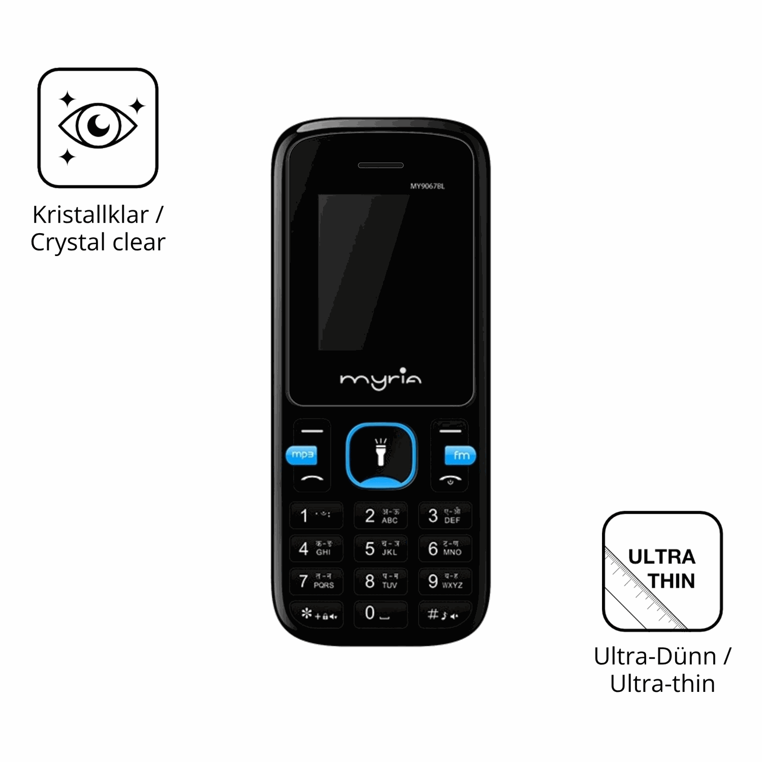 Dünne und klare Folie passend zugeschnitten für Myria Endless Power U1