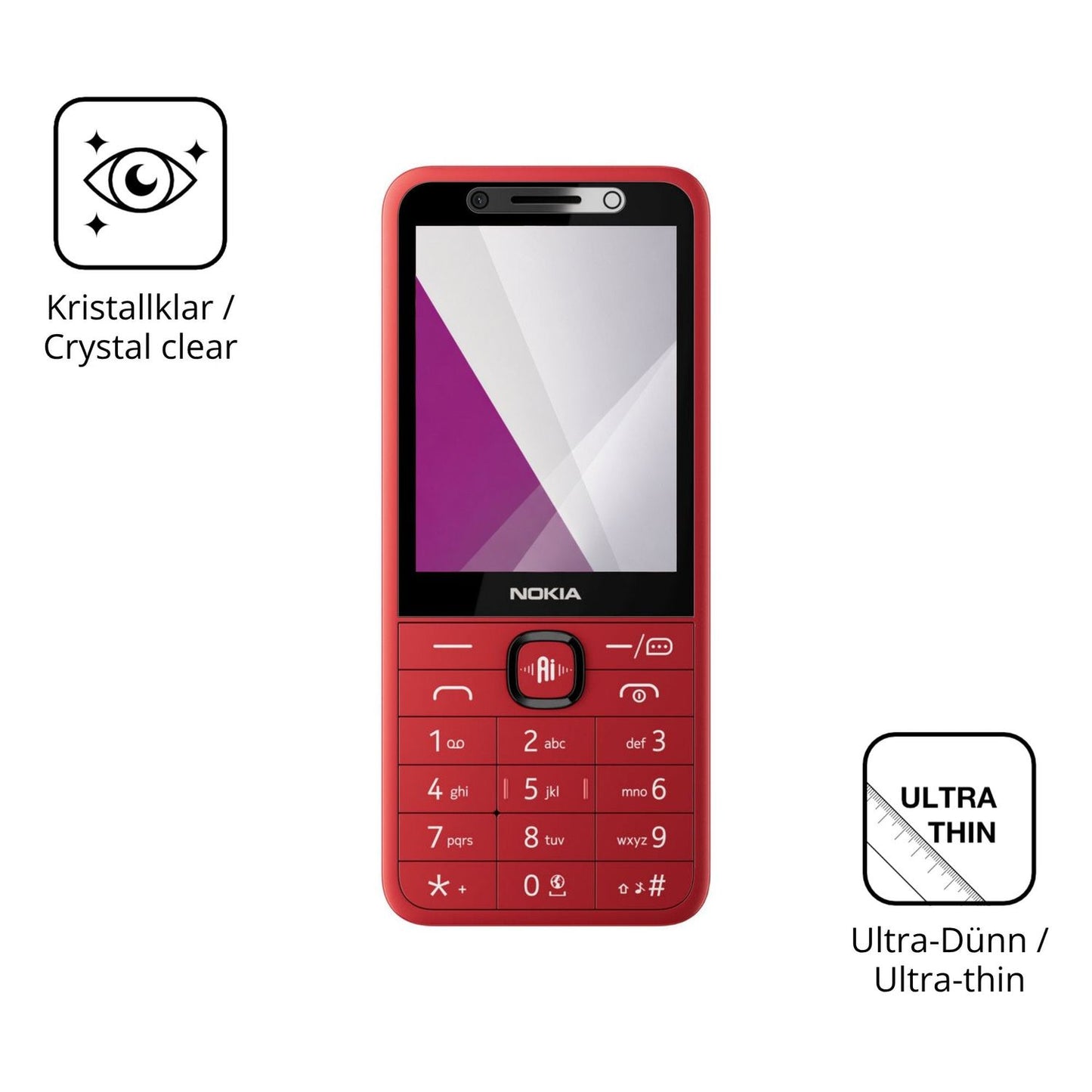 Dünne und klare Folie passend zugeschnitten für Nokia 215 4G 2nd Edition