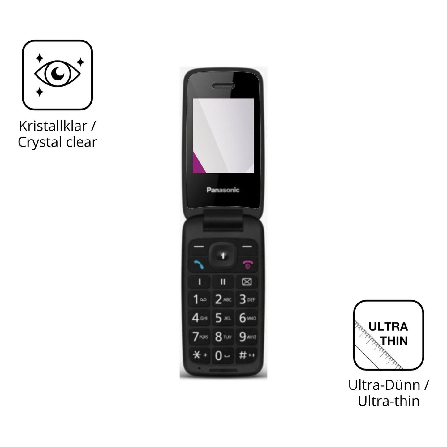 Dünne und klare Folie passend zugeschnitten für Panasonic KX-TU410