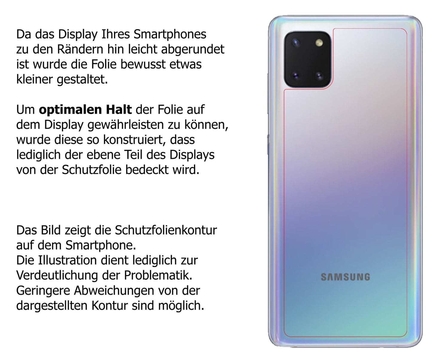 Dünne und klare Folie passend zugeschnitten für Samsung Galaxy Note 10 Lite Rückseite