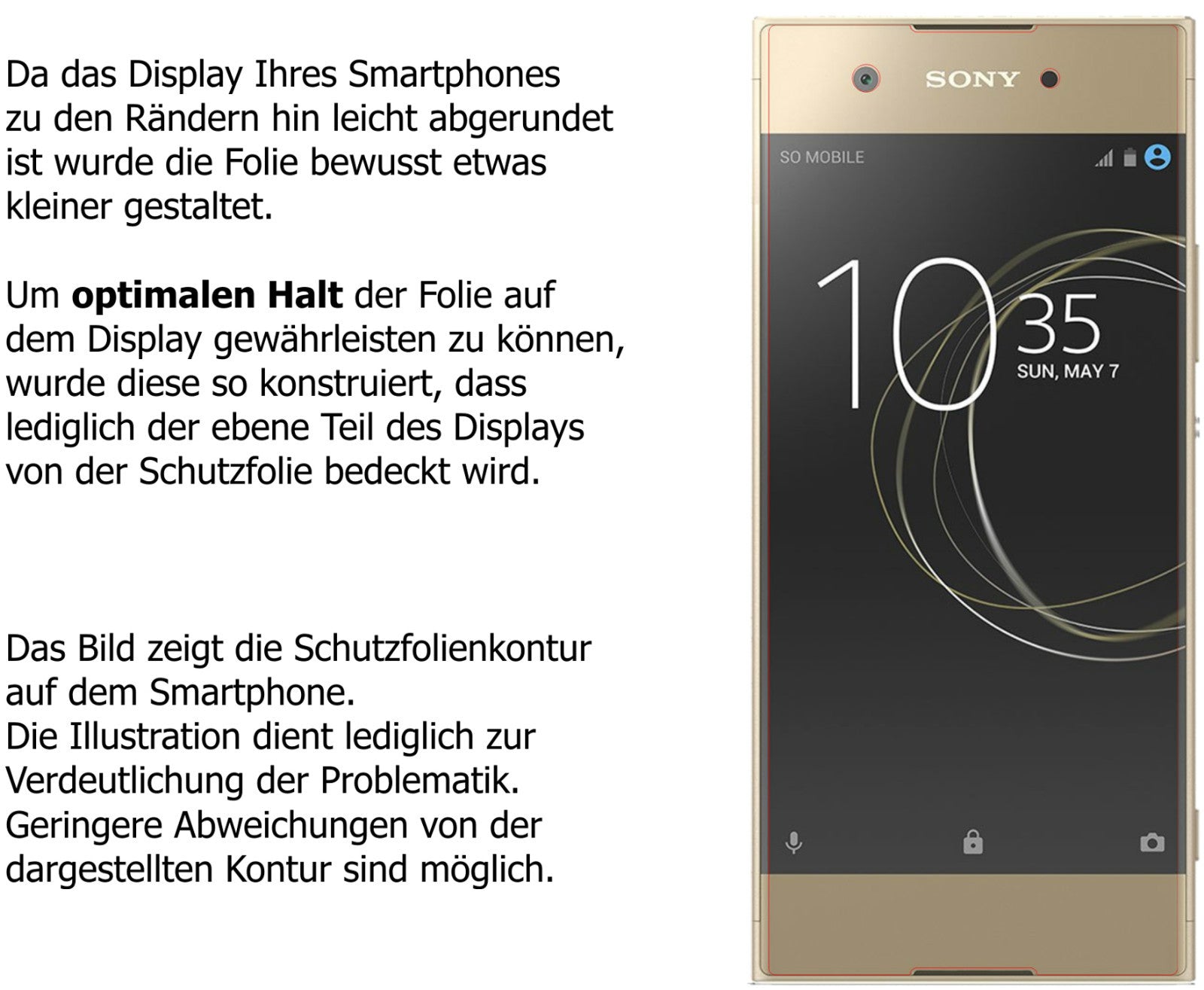 Dünne und klare Folie passend zugeschnitten für Sony Xperia XA1