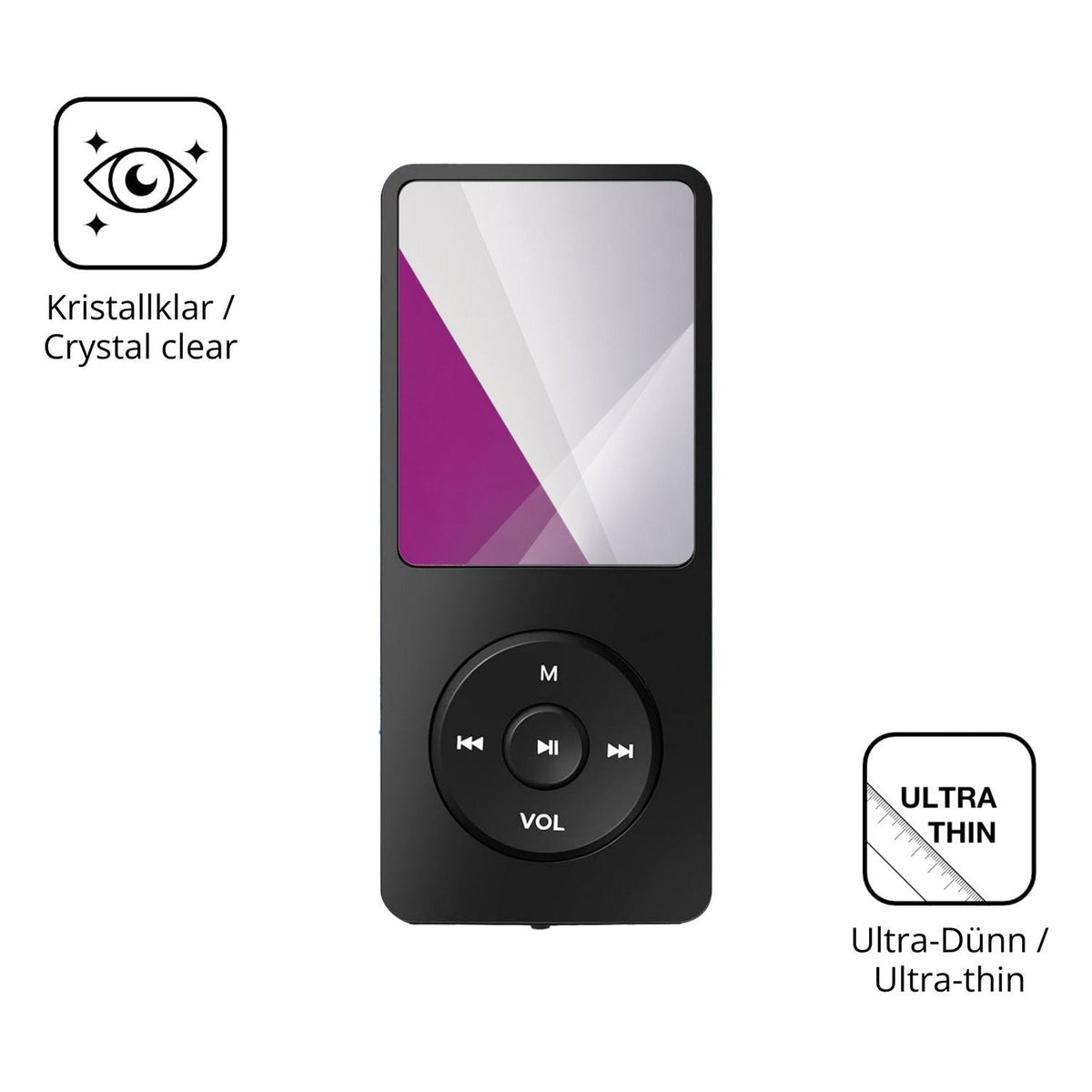 Dünne und klare Folie passend zugeschnitten für Tarswesi BFQ-LCT01 MP3-Player