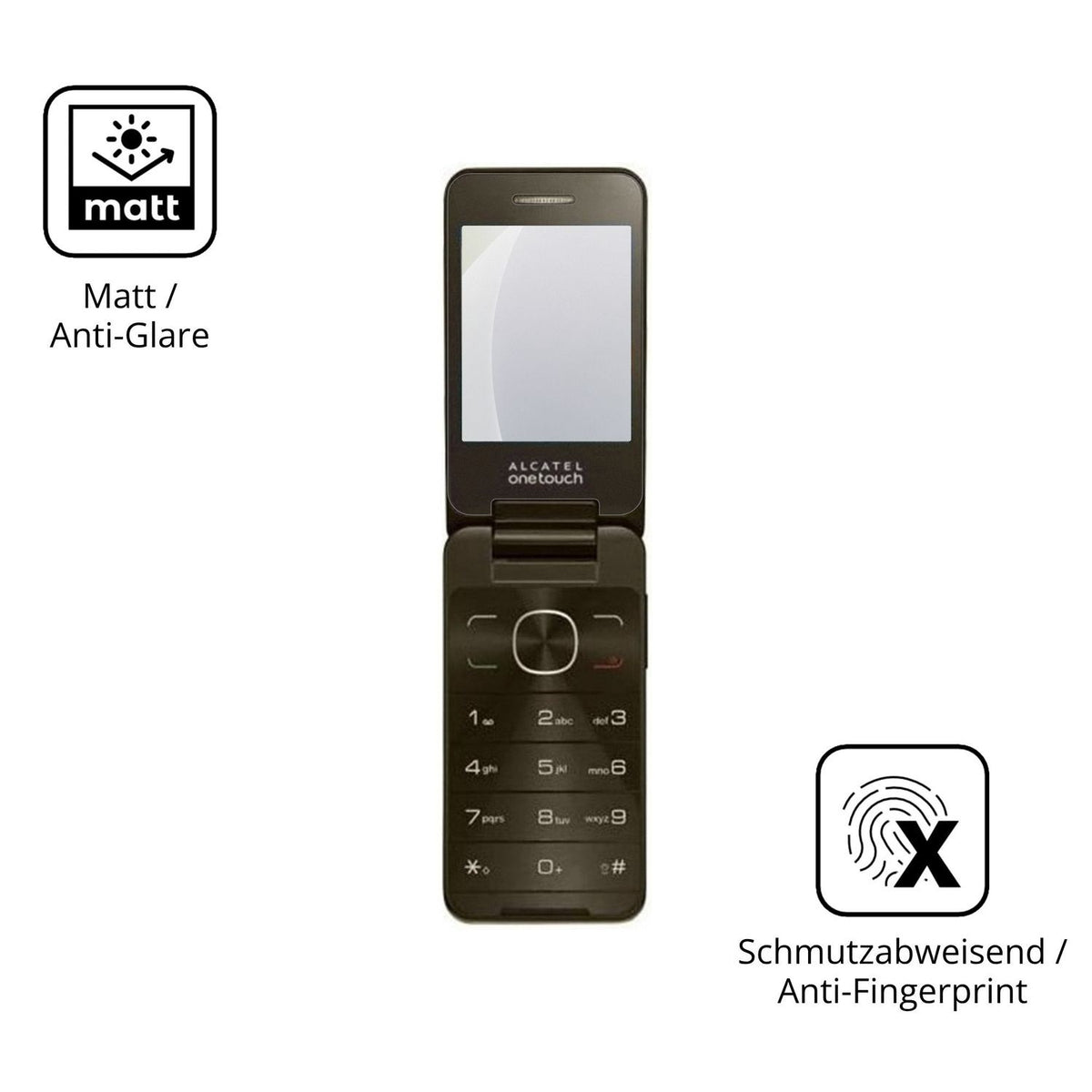Dünne und entspiegelnde Folie passend zugeschnitten für Alcatel 2012 Chocolate