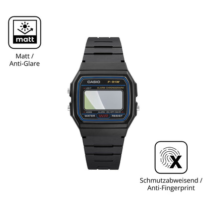 Dünne und entspiegelnde Folie passend zugeschnitten für Casio F-91WF-1A