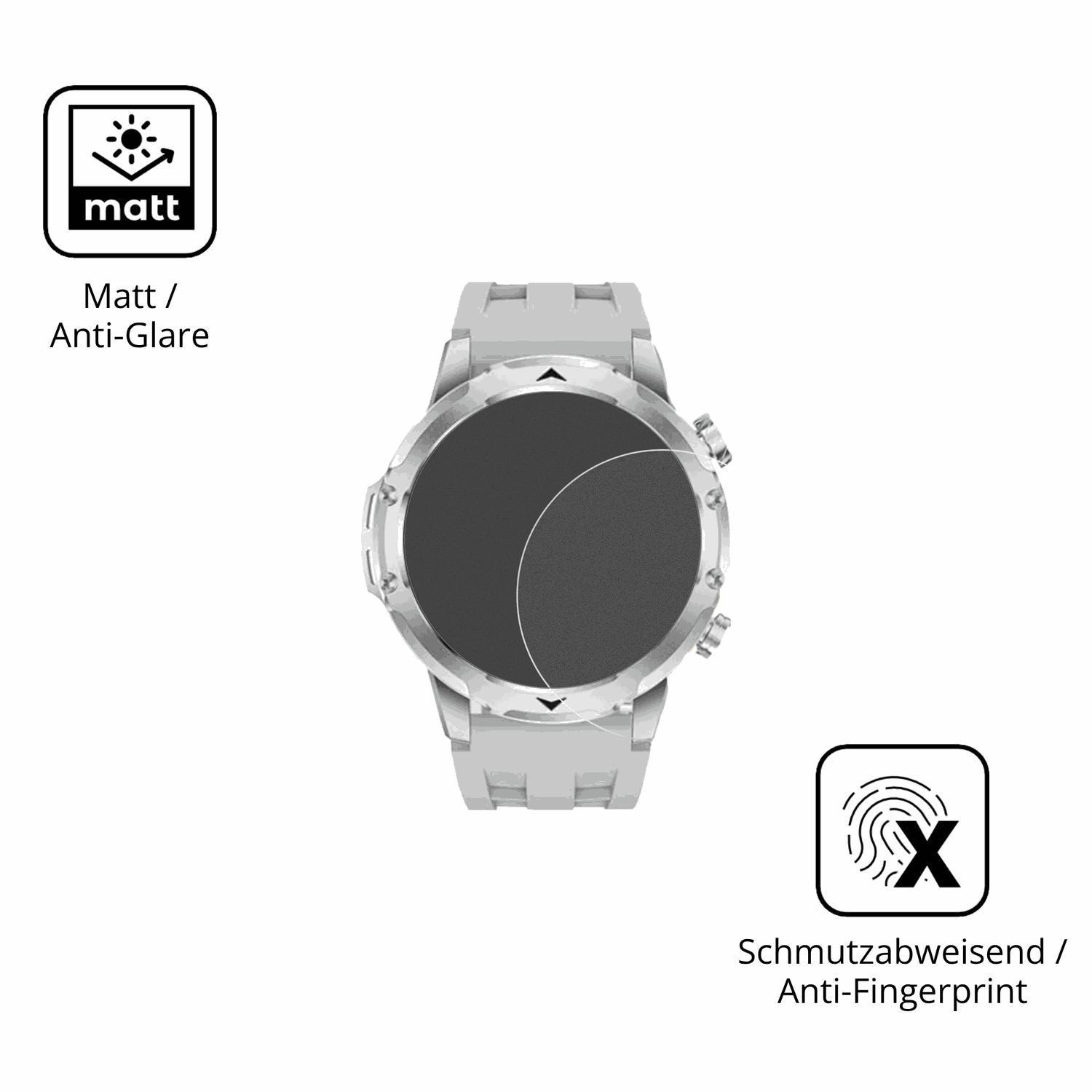 Dünne und entspiegelnde Folie passend zugeschnitten für FitVigor Smartwatch 1.53 Zoll