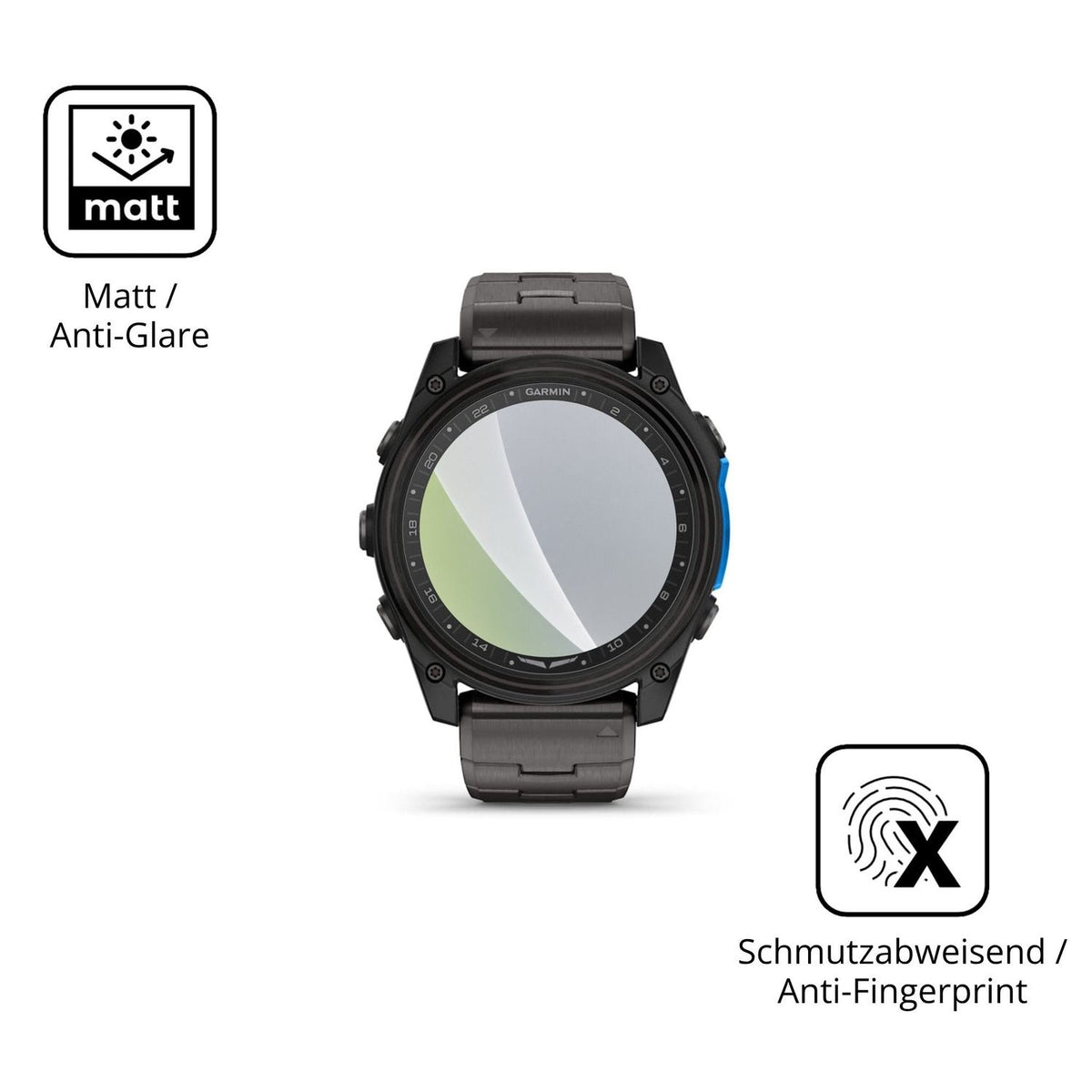 Dünne und entspiegelnde Folie passend zugeschnitten für Garmin D2 Mach 2 51mm