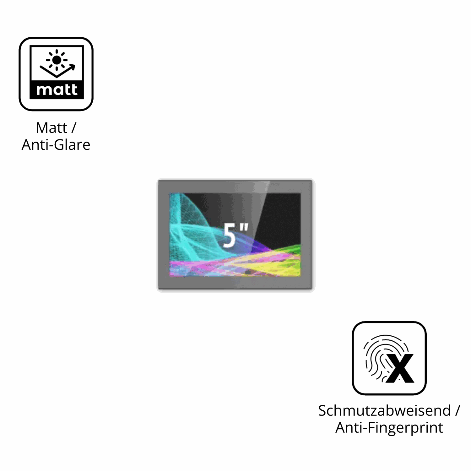 Dünne und entspiegelnde Folie passend zugeschnitten für HMI Ultratronik Glass Touch Front 5 Zoll