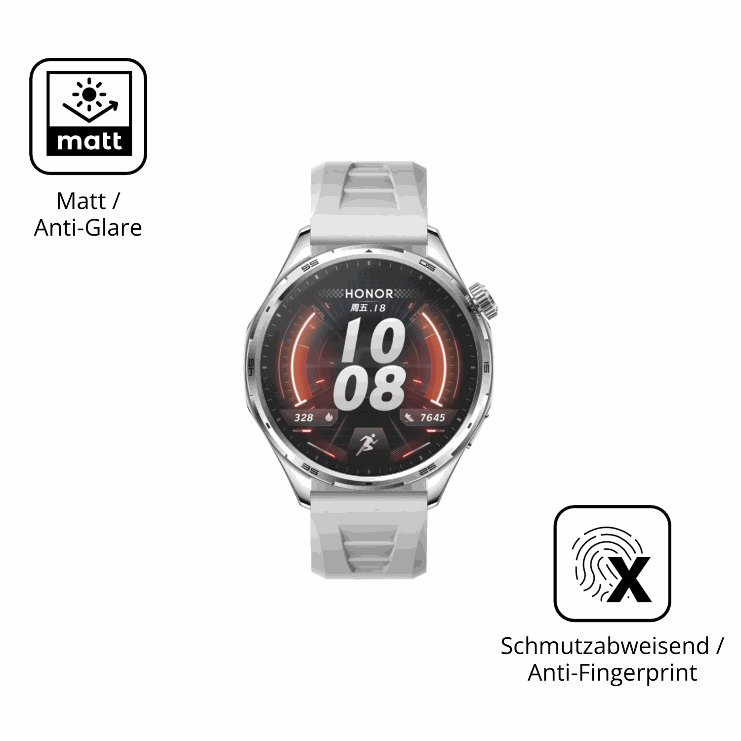 Dünne und entspiegelnde Folie passend zugeschnitten für Honor Watch 6 Plus