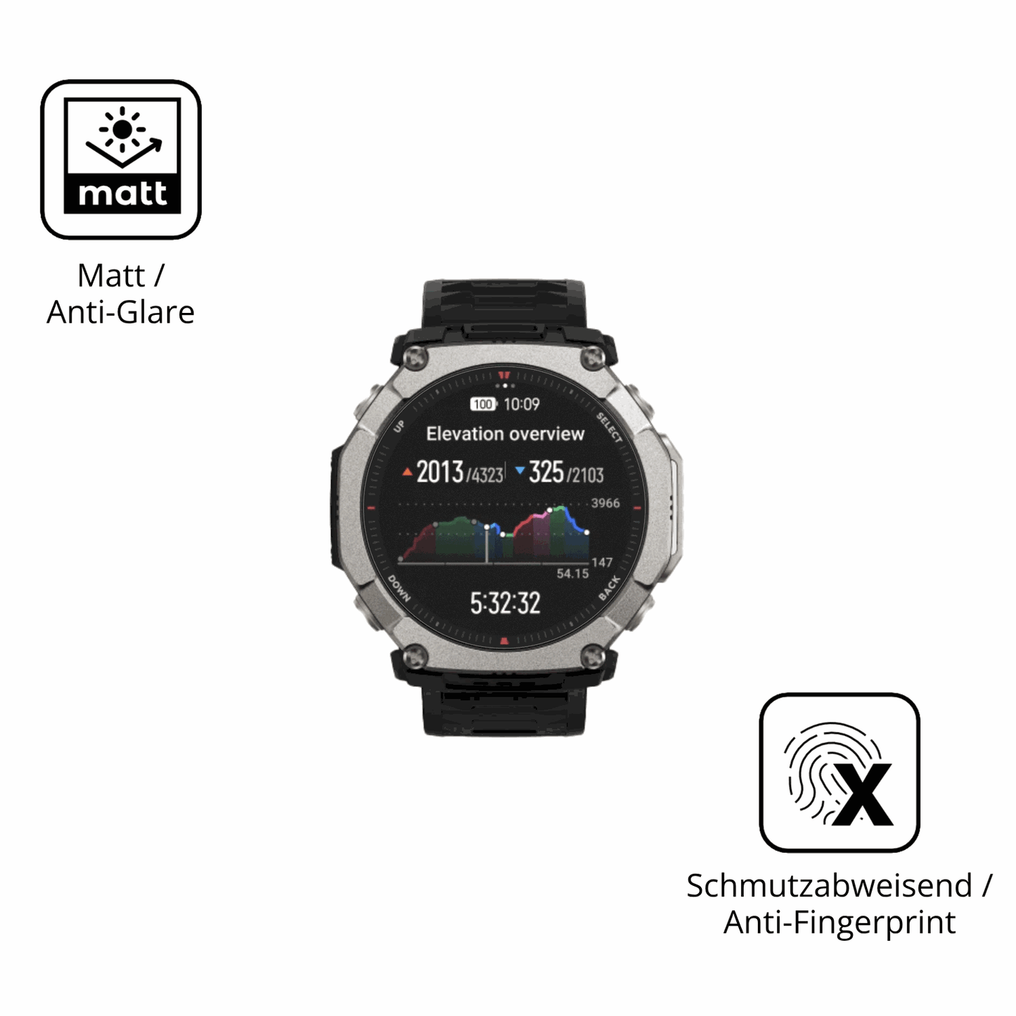 Dünne und entspiegelnde Folie passend zugeschnitten für Huami Amazfit T-Rex Ultra 2