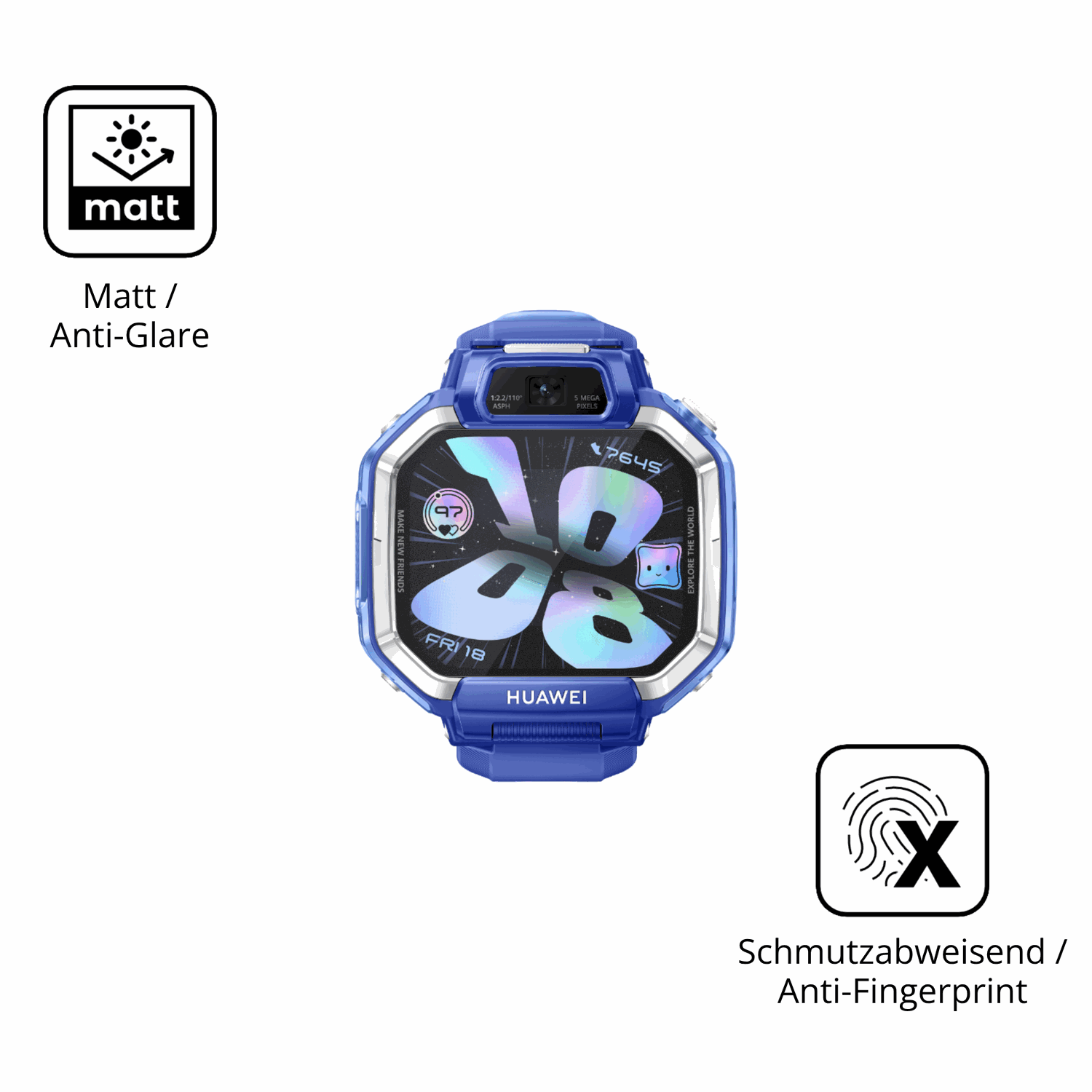 Dünne und entspiegelnde Folie passend zugeschnitten für Huawei Watch Kids X1