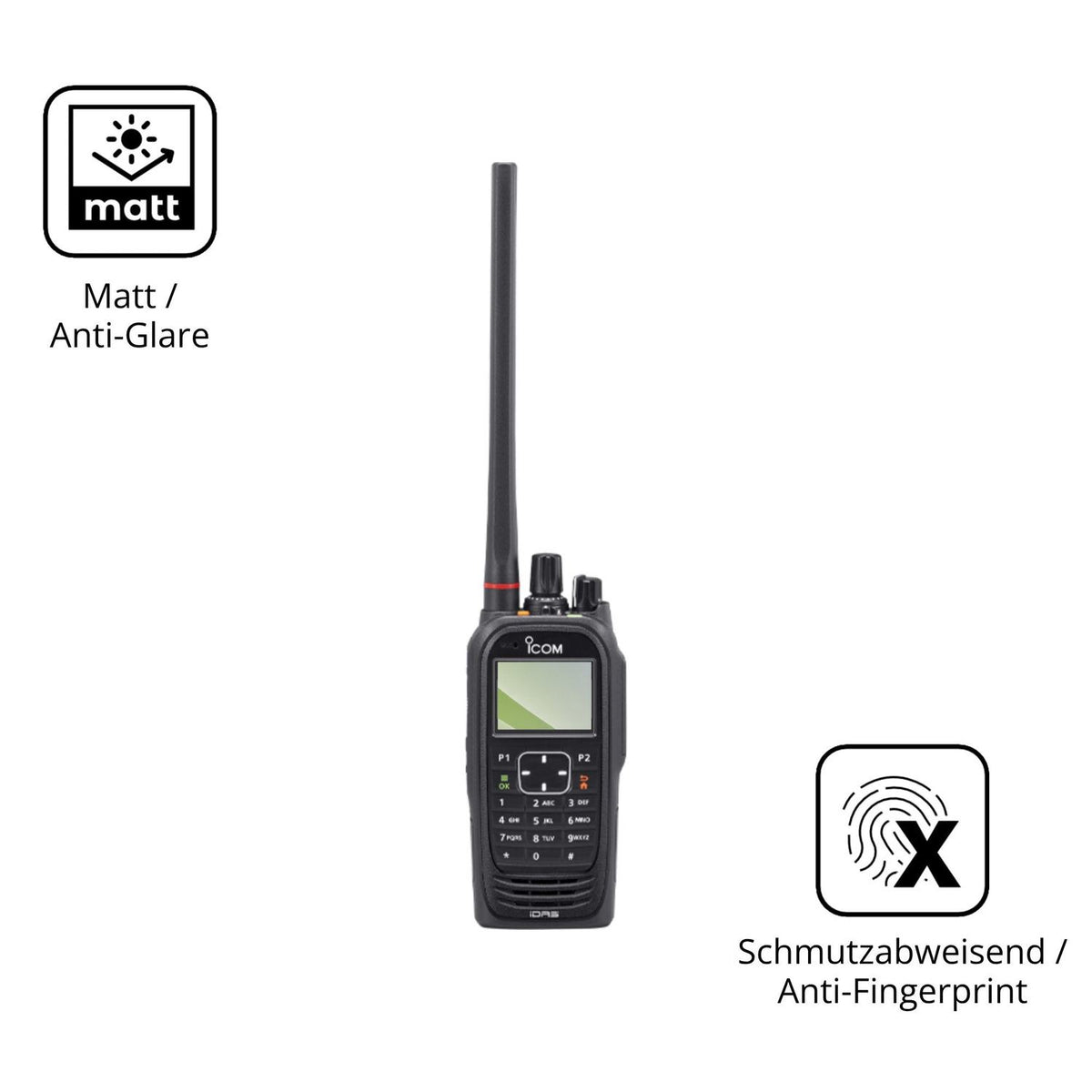 Dünne und entspiegelnde Folie passend zugeschnitten für Icom IC-F4400DT