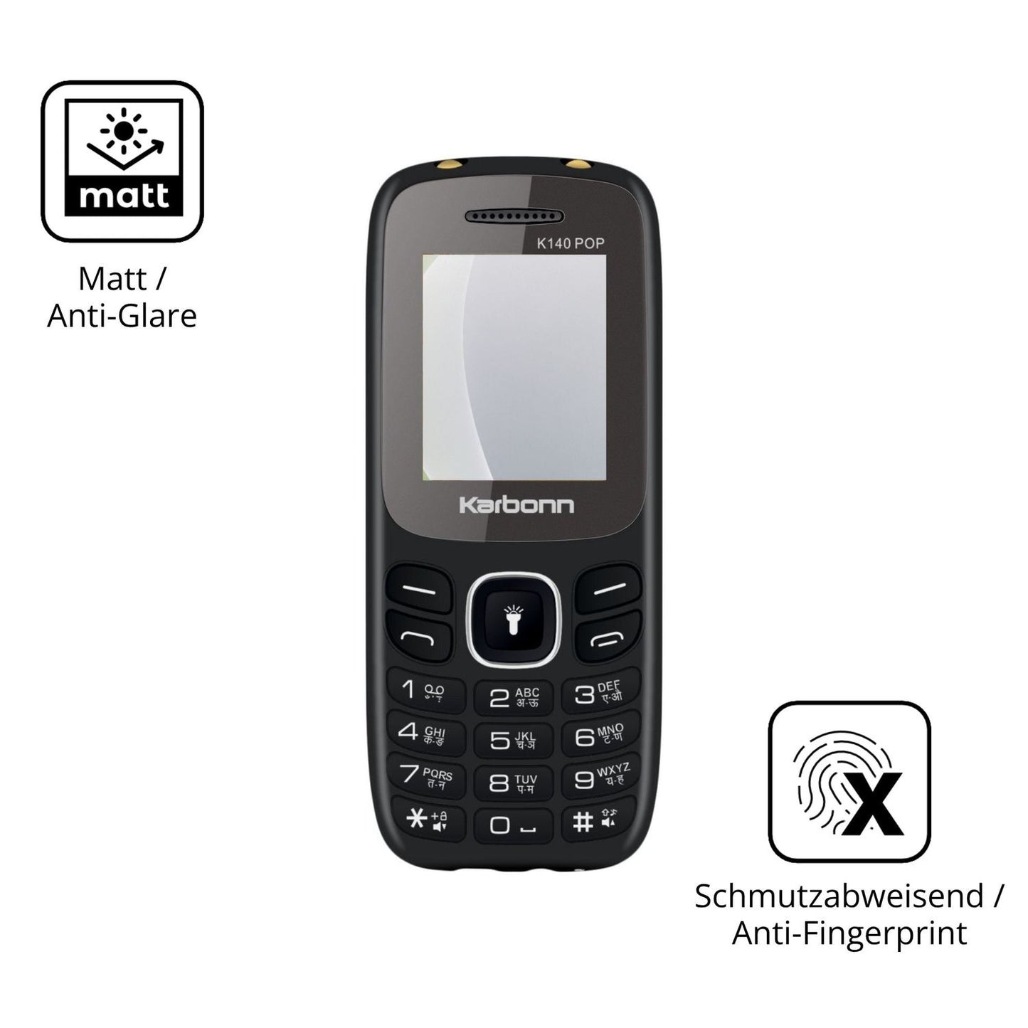 Dünne und entspiegelnde Folie passend zugeschnitten für Karbonn K140 Pop