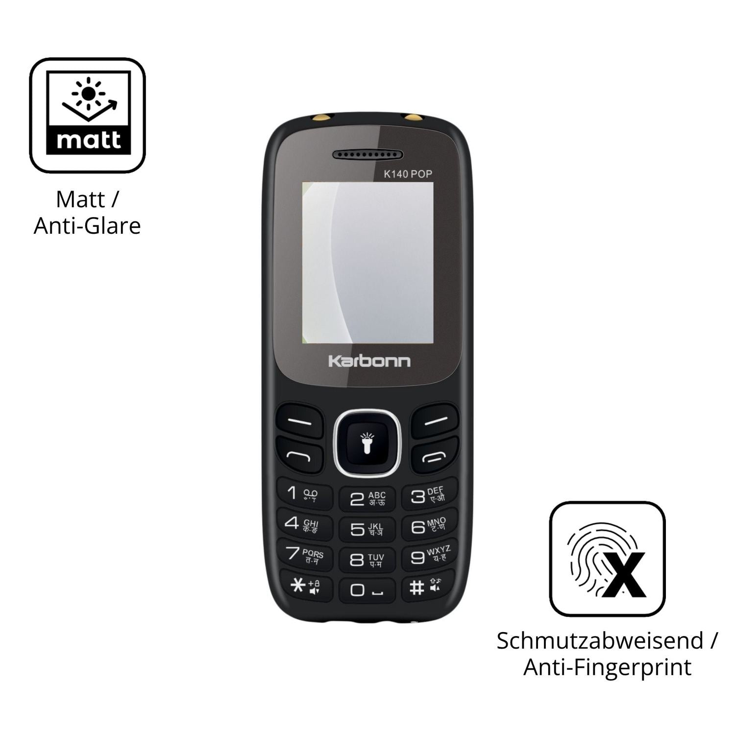 Dünne und entspiegelnde Folie passend zugeschnitten für Karbonn K140 Pop