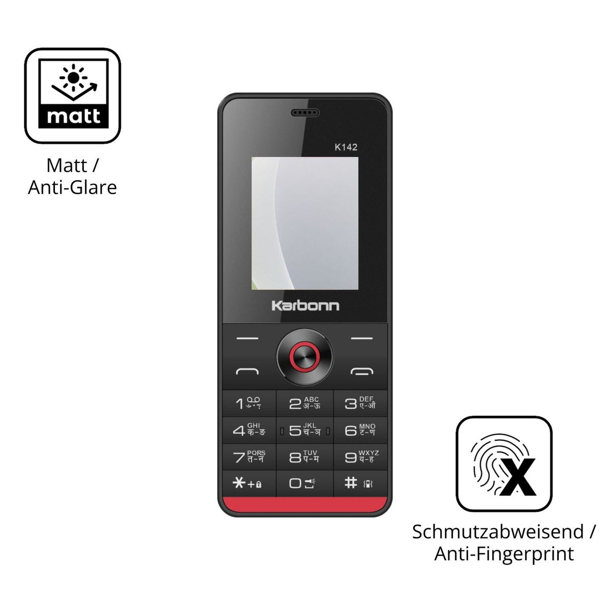 Dünne und entspiegelnde Folie passend zugeschnitten für Karbonn K142