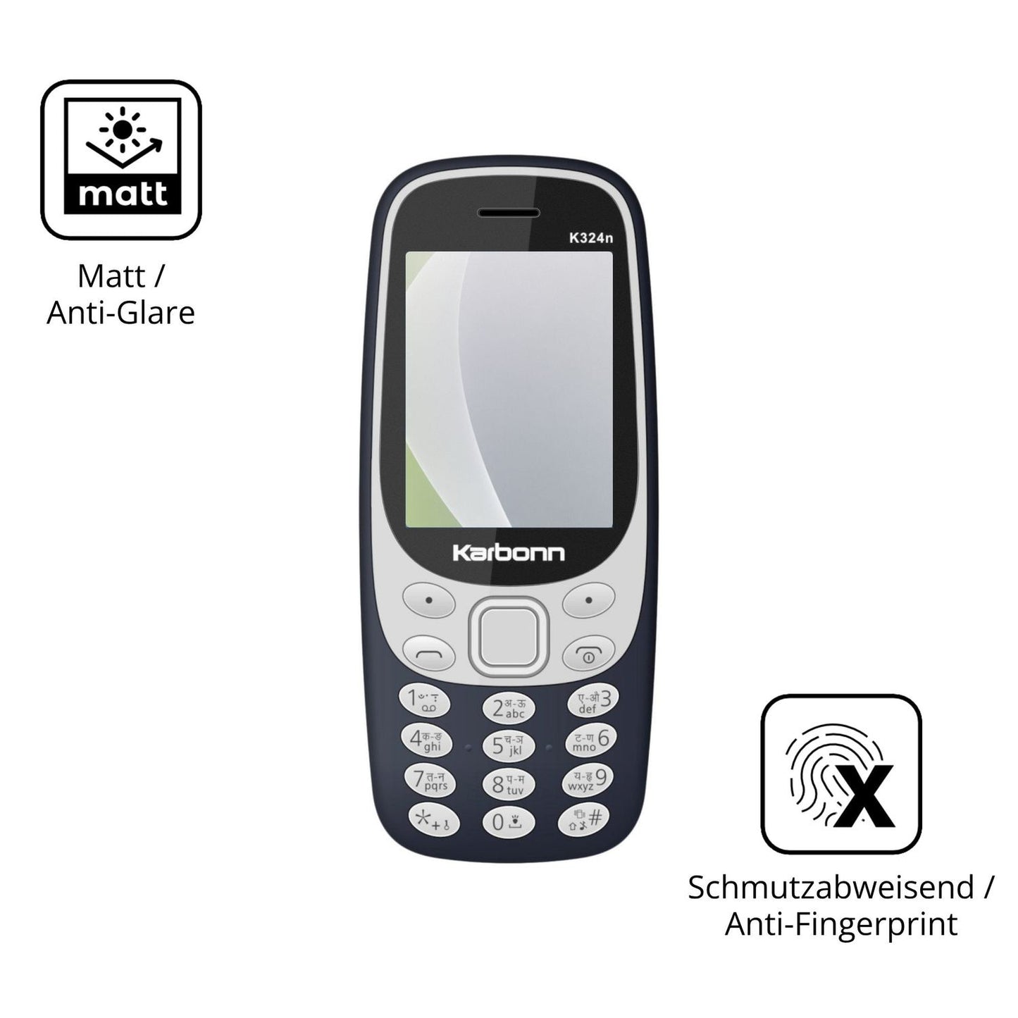Dünne und entspiegelnde Folie passend zugeschnitten für Karbonn K324n