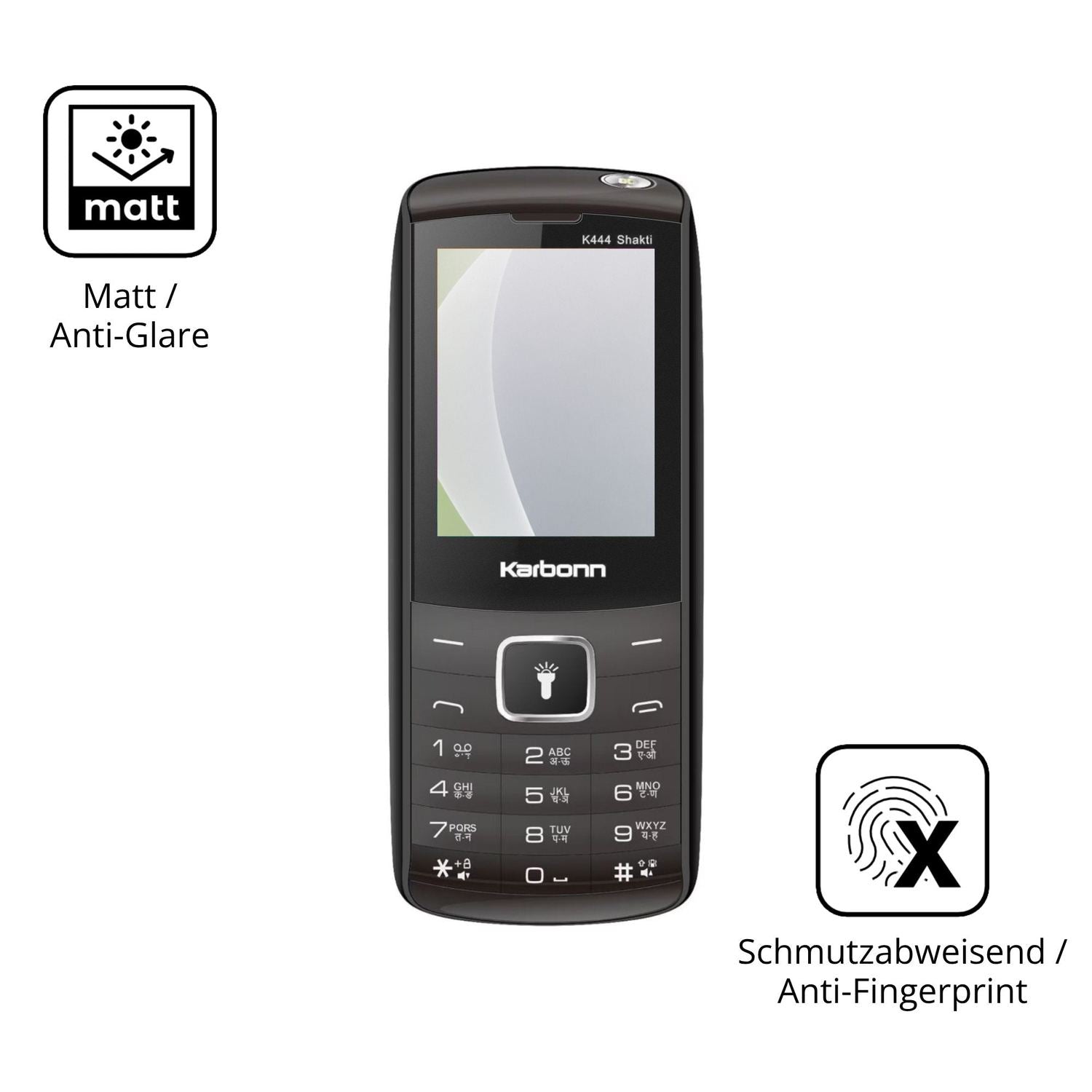Dünne und entspiegelnde Folie passend zugeschnitten für Karbonn K444 Shakti