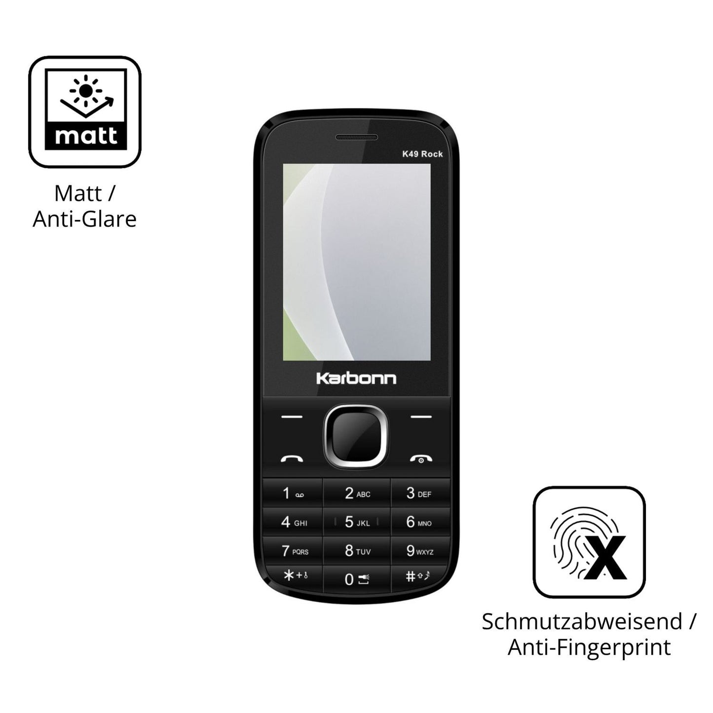 Dünne und entspiegelnde Folie passend zugeschnitten für Karbonn K49 Rock