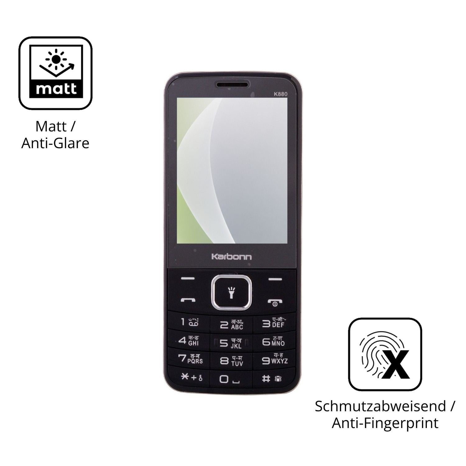 Dünne und entspiegelnde Folie passend zugeschnitten für Karbonn K880