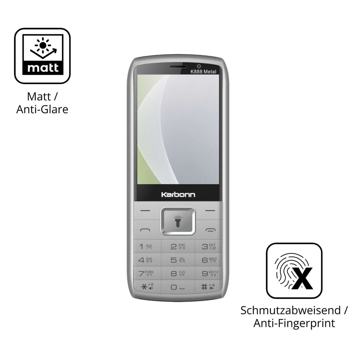 Dünne und entspiegelnde Folie passend zugeschnitten für Karbonn K888 Metal