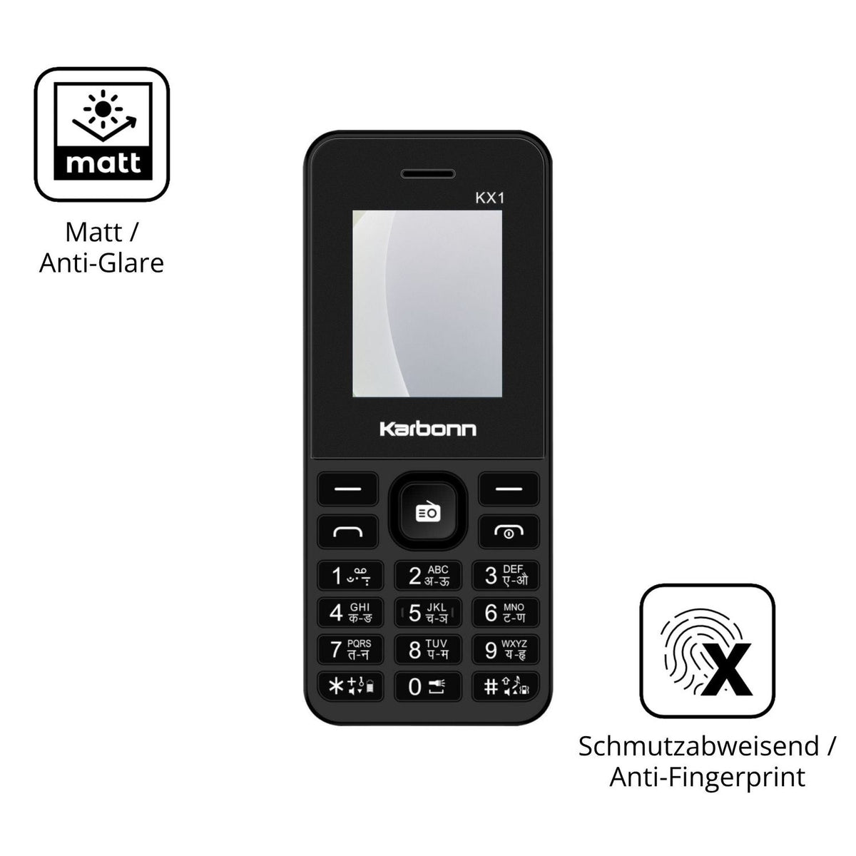 Dünne und entspiegelnde Folie passend zugeschnitten für Karbonn KX1