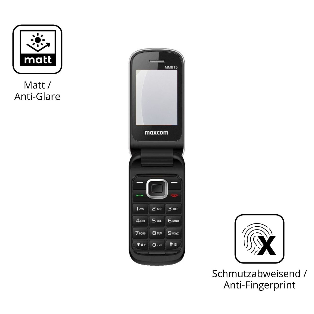 Dünne und entspiegelnde Folie passend zugeschnitten für MaxCom Comfort MM815
