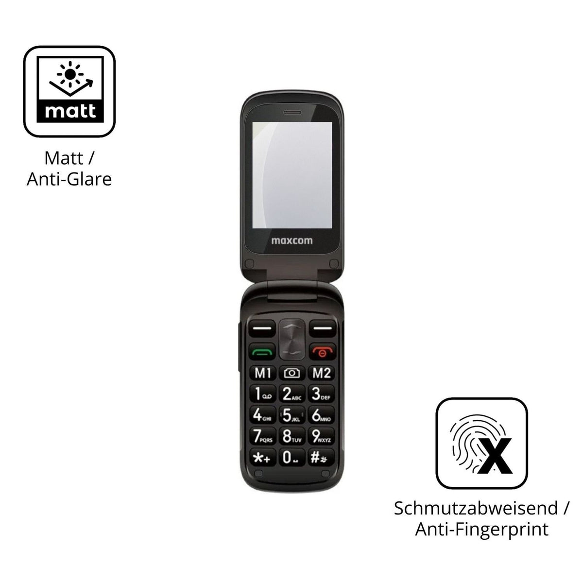 Dünne und entspiegelnde Folie passend zugeschnitten für MaxCom Comfort MM834 4G