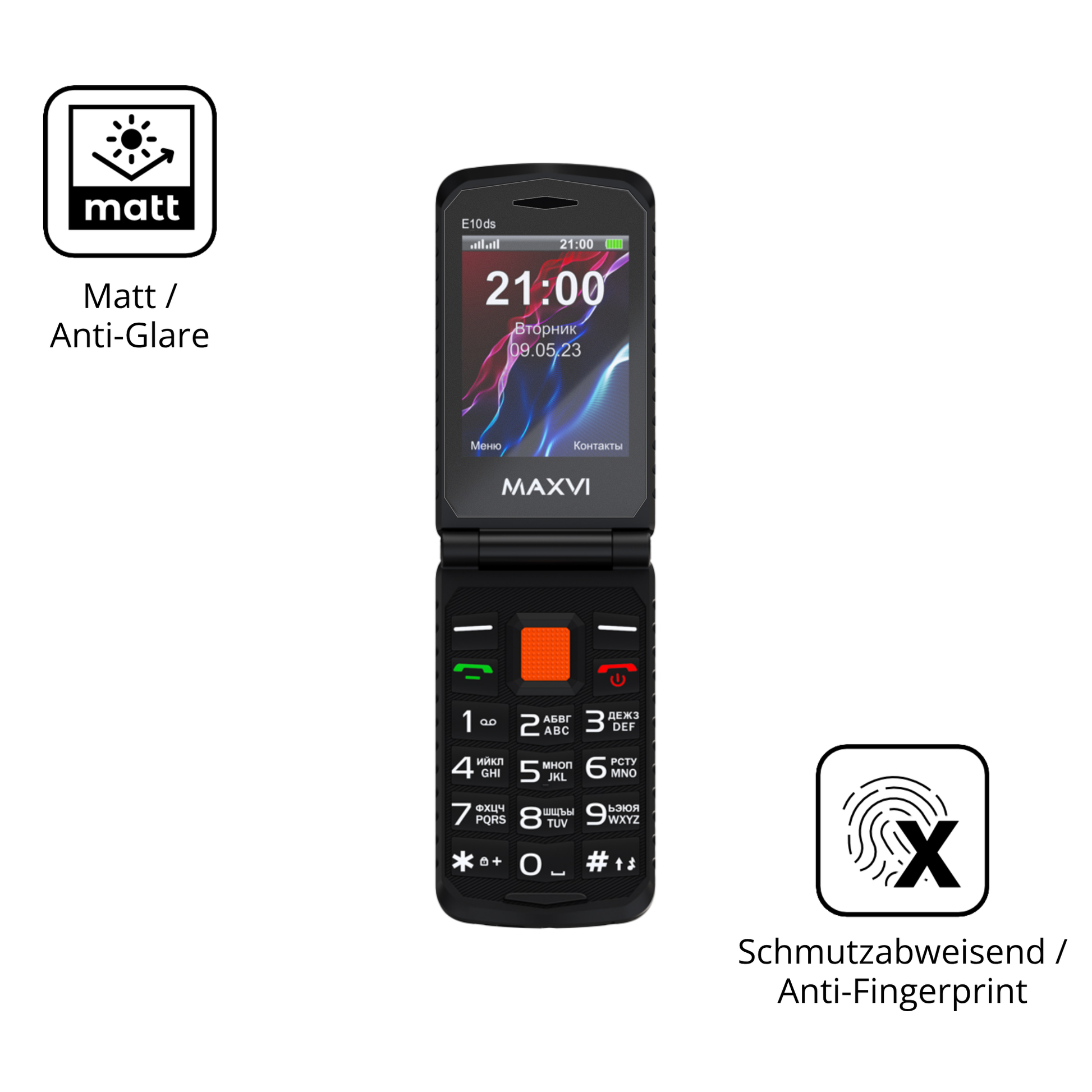 Dünne und entspiegelnde Folie passend zugeschnitten für Maxvi E10ds