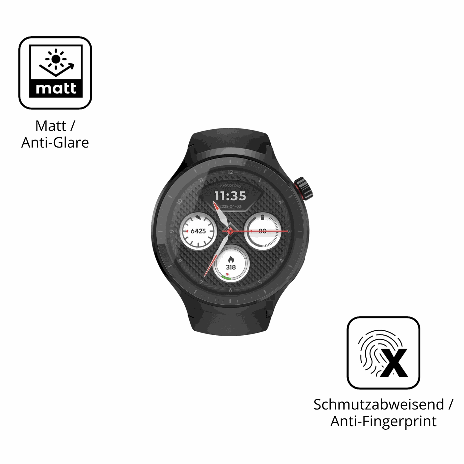 Dünne und entspiegelnde Folie passend zugeschnitten für Motorola Moto Watch 2026 1.43 Zoll