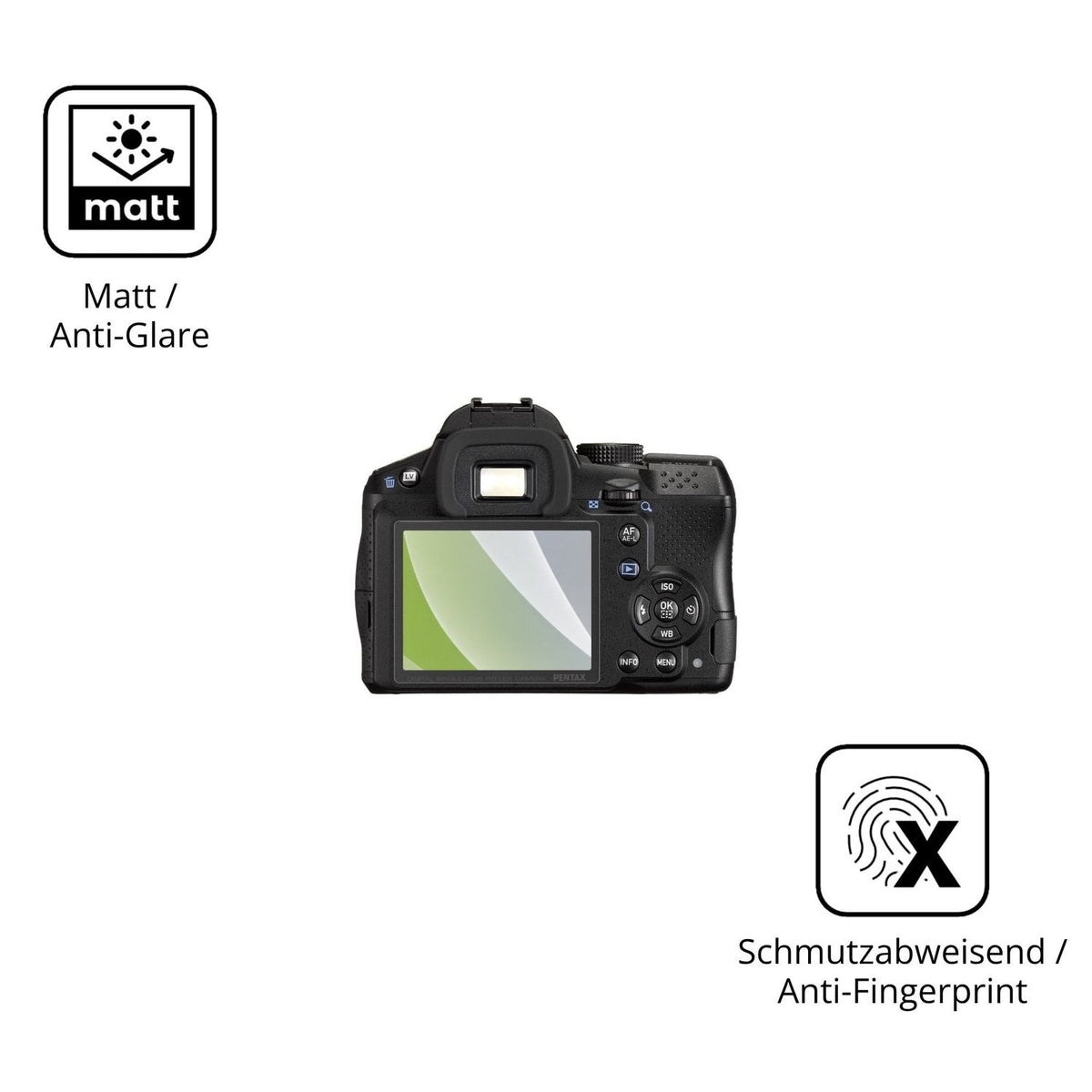 Dünne und entspiegelnde Folie passend zugeschnitten für Pentax K-30