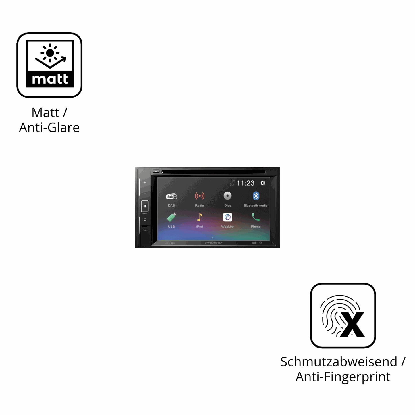 Dünne und entspiegelnde Folie passend zugeschnitten für Pioneer DMH-A240DAB