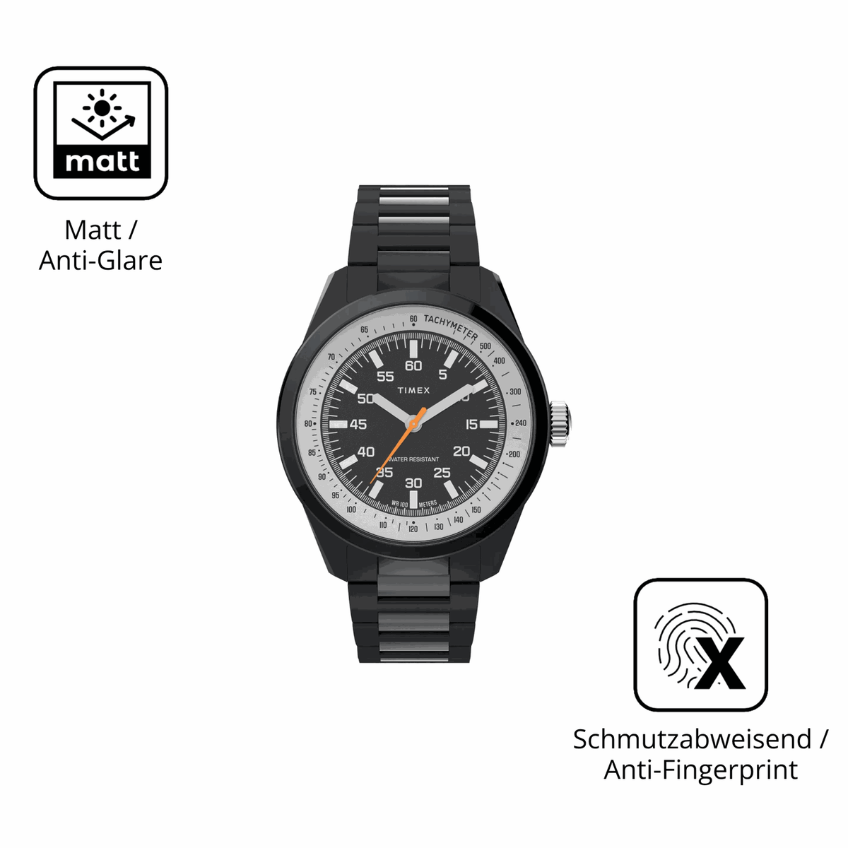 D�nne und entspiegelnde Folie passend zugeschnitten f�r Timex Huckberry x Timex 1979