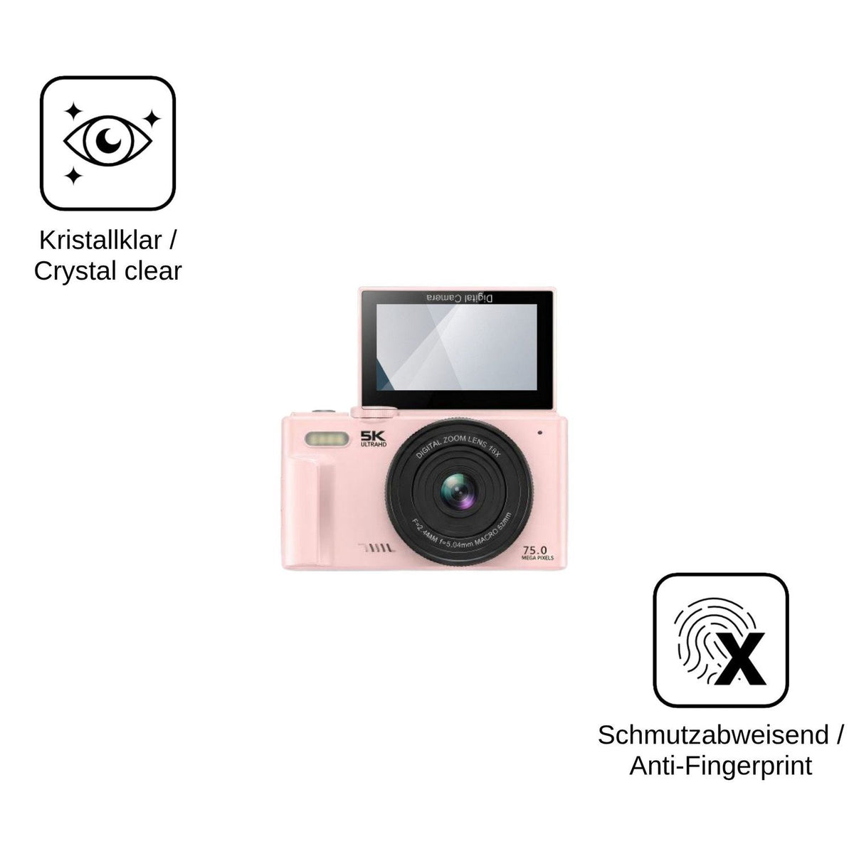 2x Screen Protector for Camtryzine WD08 5K 75MP Flexible Glass 9H dipos
