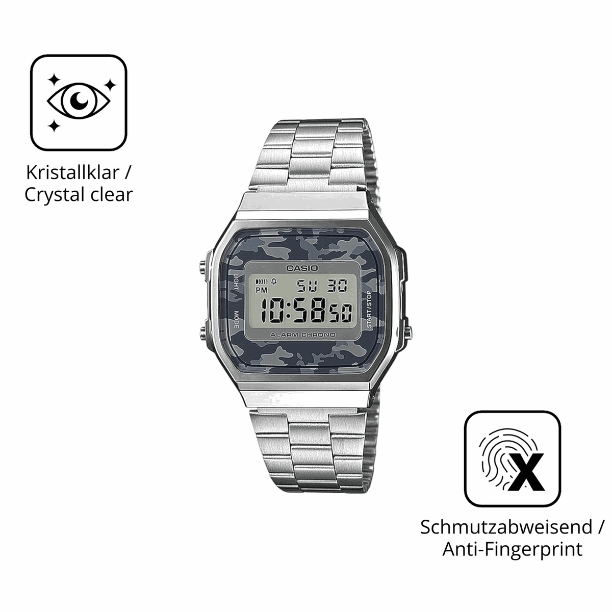 Flexible TPU-Folie passend zugeschnitten f�r Casio A168WEC-1EF, vollst�ndige Abdeckung
