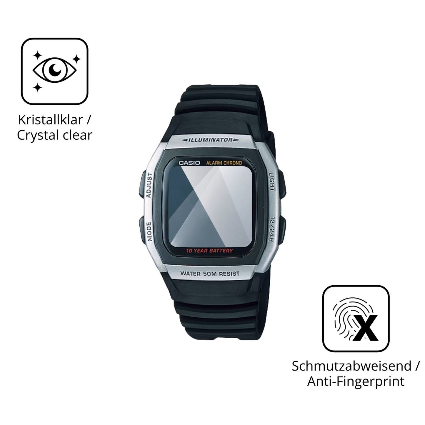 Flexible TPU-Folie passend zugeschnitten für Casio W-96H-1AV, vollständige Abdeckung