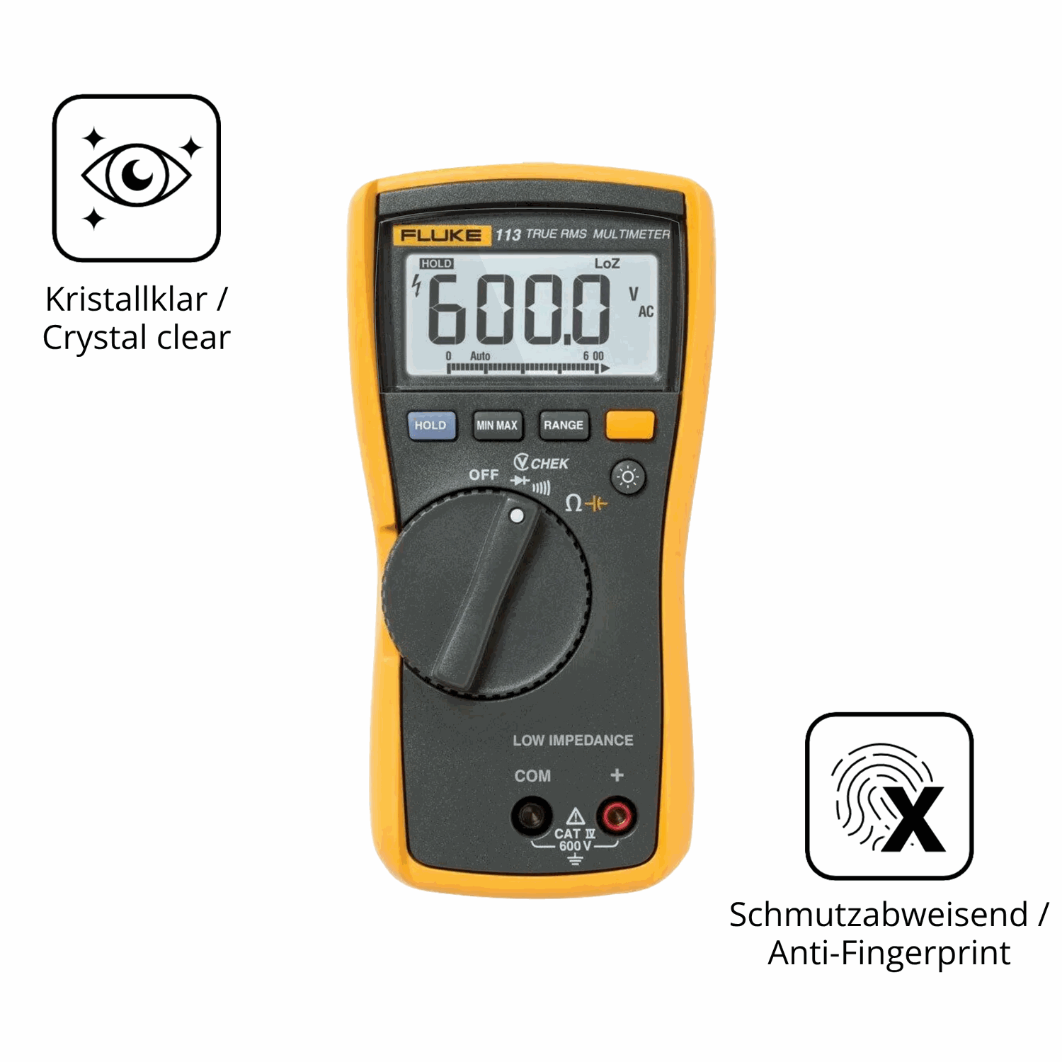 Flexible TPU-Folie passend zugeschnitten f�r Fluke MultiMeter 113, vollst�ndige Abdeckung