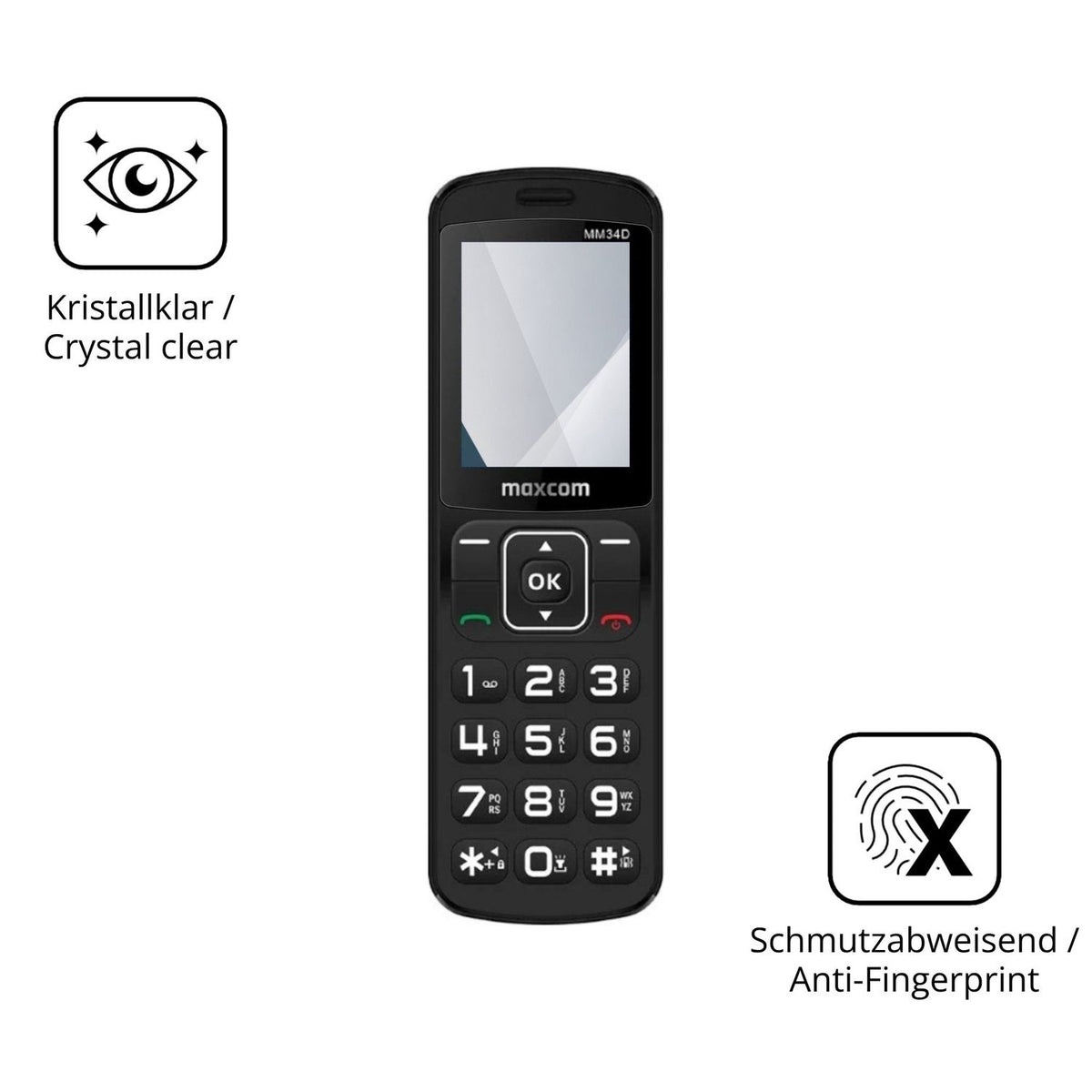 Flexible TPU-Folie passend zugeschnitten für MaxCom Comfort MM34D 4G, vollständige Abdeckung
