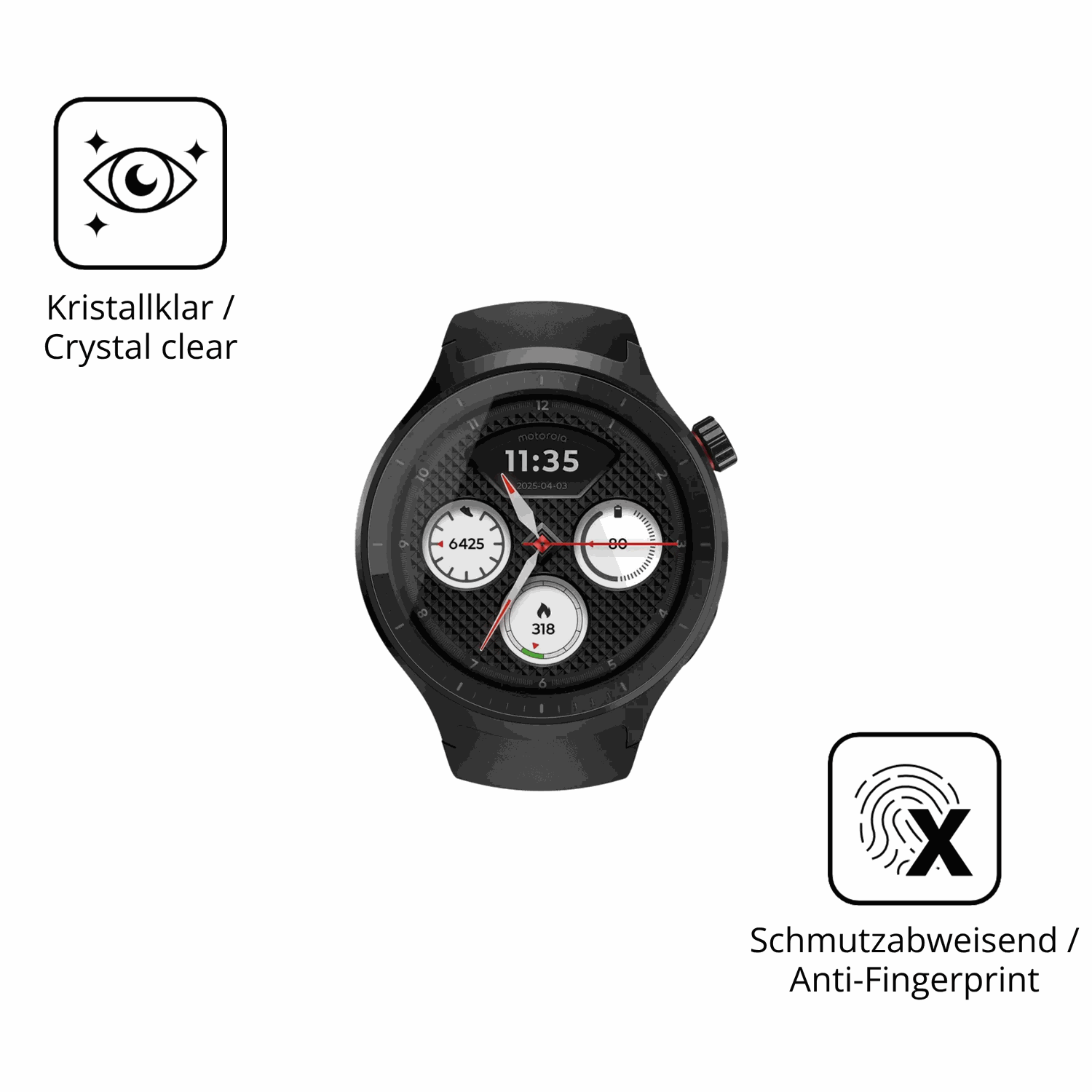 Flexible TPU-Folie passend zugeschnitten für Motorola Moto Watch 2026 1.43 Zoll, vollständige Abdeckung