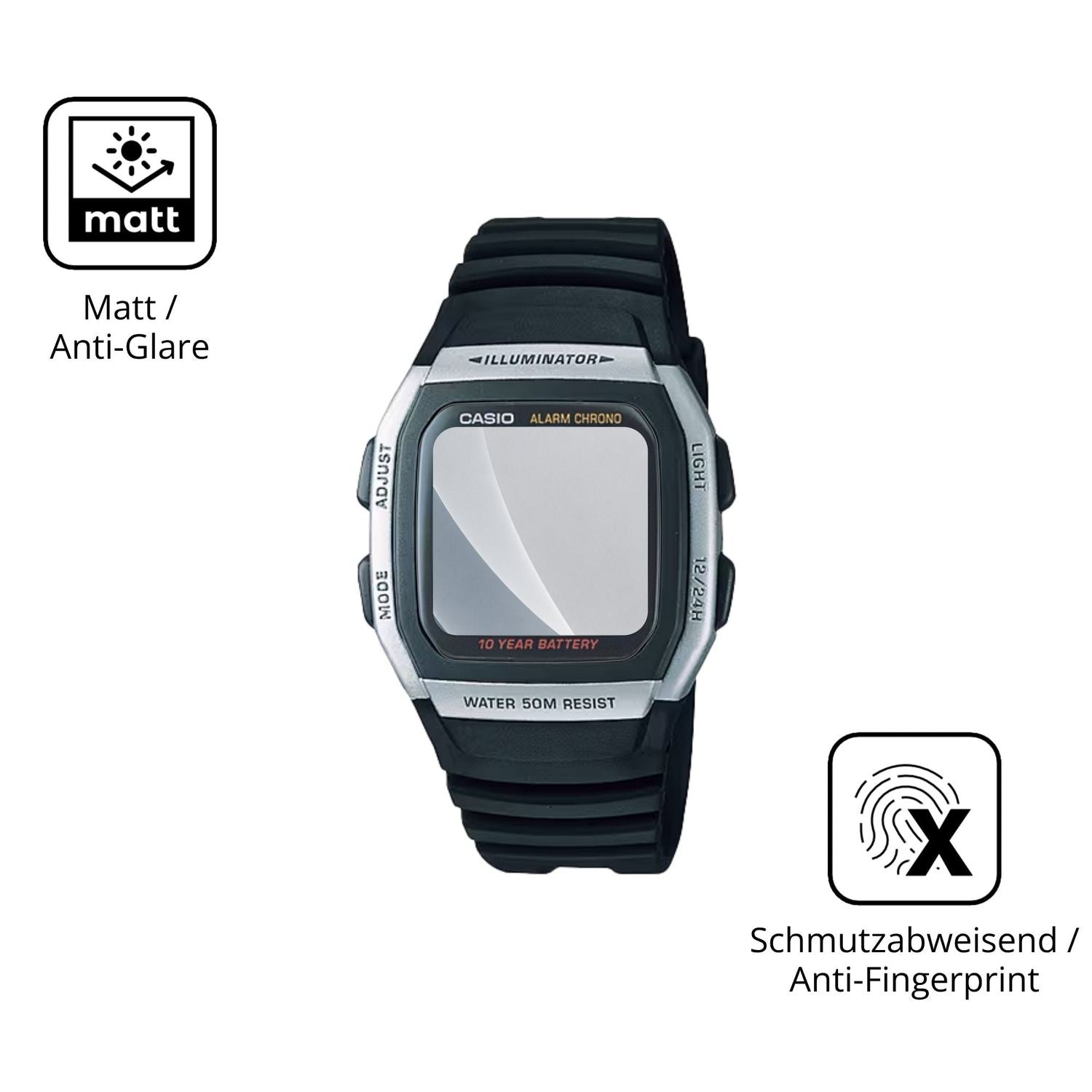 9H Hartbeschichtete, flexible Folie passend zugeschnitten für Casio W-96H-1AV