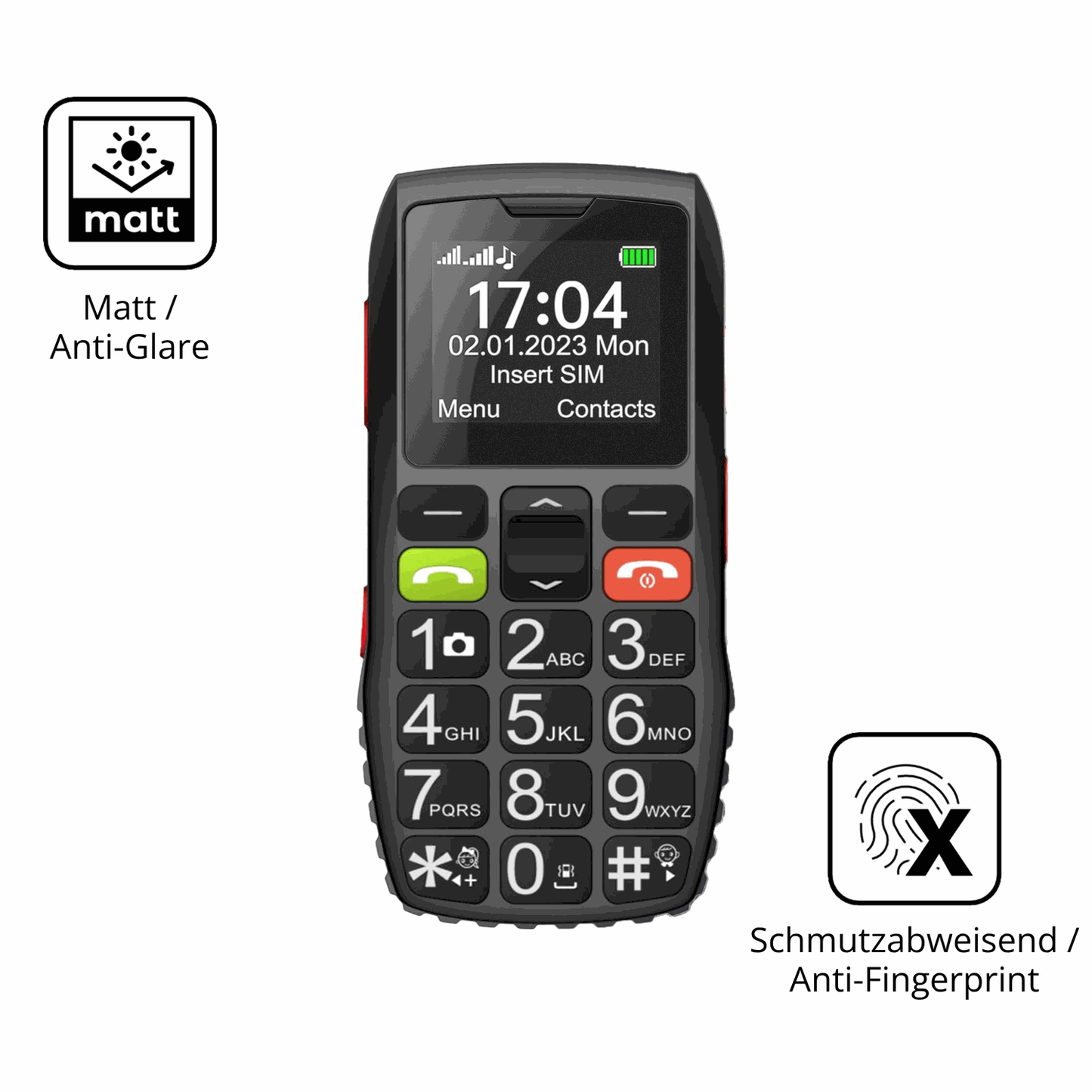 9H Hartbeschichtete, flexible Folie passend zugeschnitten für FEGA Senioren-Handy 1.77 Zoll