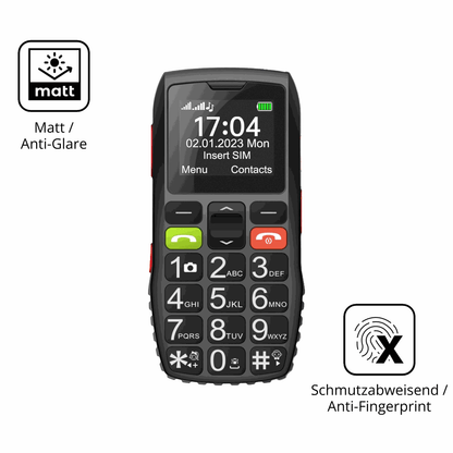 9H Hartbeschichtete, flexible Folie passend zugeschnitten für FEGA Senioren-Handy 1.77 Zoll