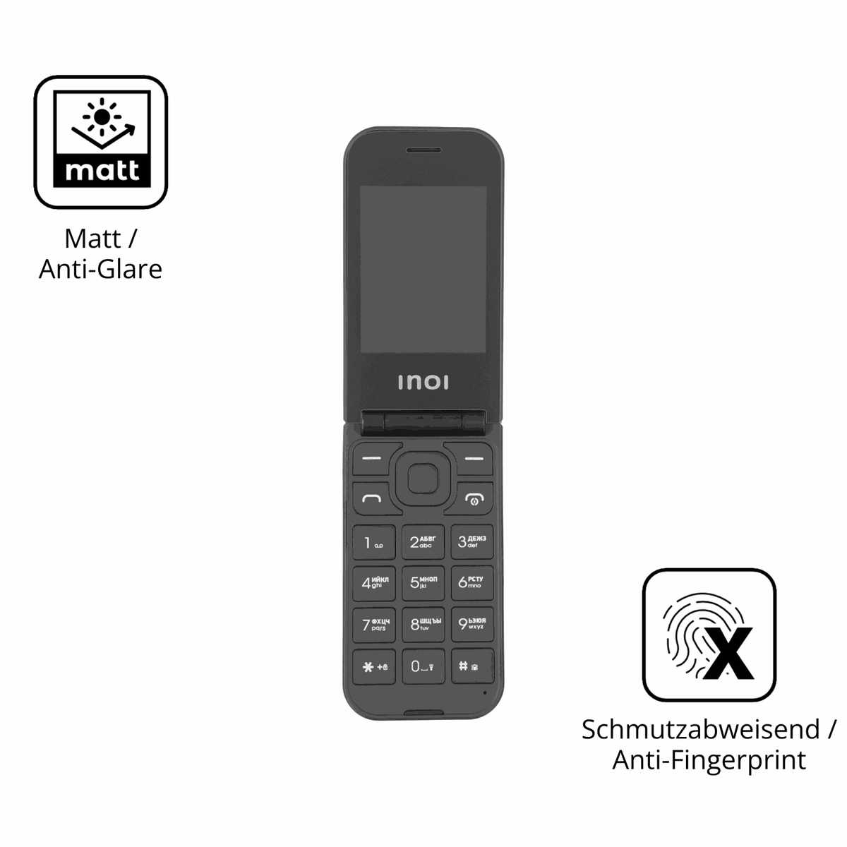 9H Hartbeschichtete, flexible Folie passend zugeschnitten für INOI 284 Flip 4G
